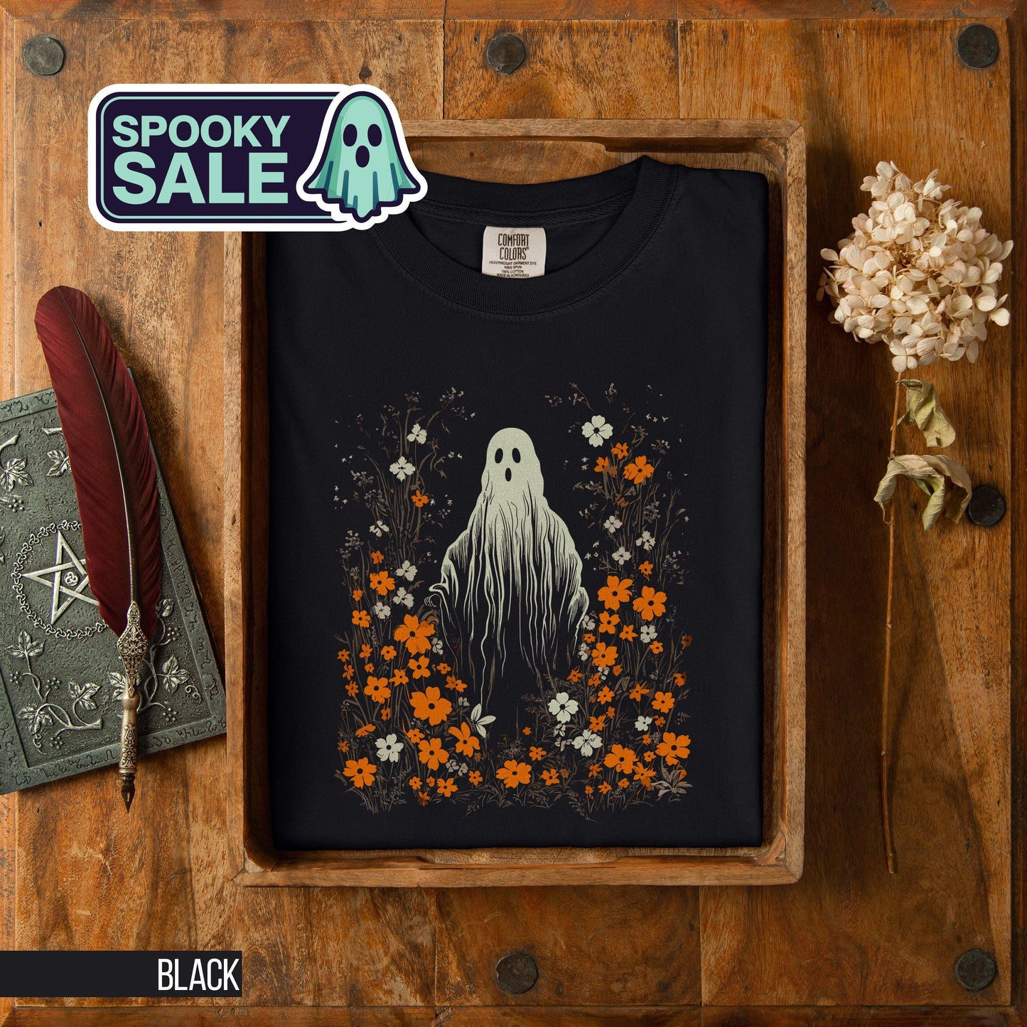 Spooky Halloween Ghost T Shirt Floral Ghost Tee Unique Ghost with Flowers Shirt Autumn Garden Ghost T Shirt Gift for Halloween Lovers Graphic Tee – Feel-Good Design · High-Quality Print