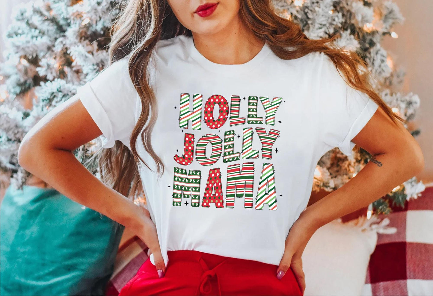 Holly Jolly Mama Shirt Christmas Mama Shirt Retro Mom Shirt Christmas Outfit Xmas Holiday Shirt Christmas Mom T shirt Gift For Mom Graphic Tee – Cozy Vibes · Trending Graphic Apparel