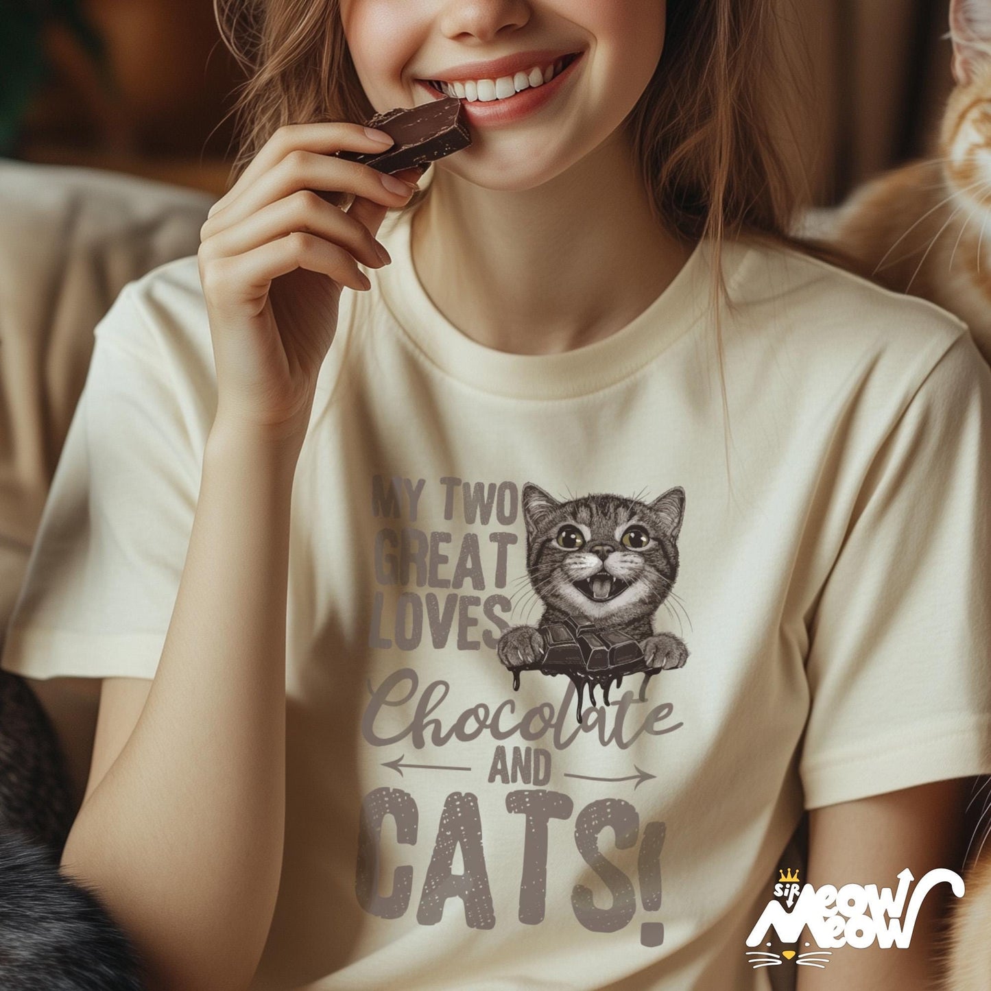 My Two Great Loves Chocolate and Cats Unisex T Shirt Perfect Gift for Cat and Chocolate Lovers Graphic Tee – Soft Feel · High-Quality Print