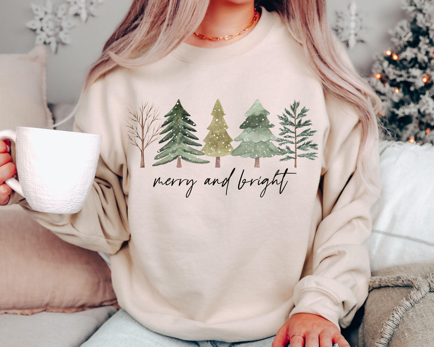 Merry and Bright Trees Women39s Christmas Sweatshirt Womans Holiday Shirt Christmas GiftChic Winter ShirtCute Holiday TeeChristmas Tree Sweatshirt – Cozy Vibes · Must-Have Style
