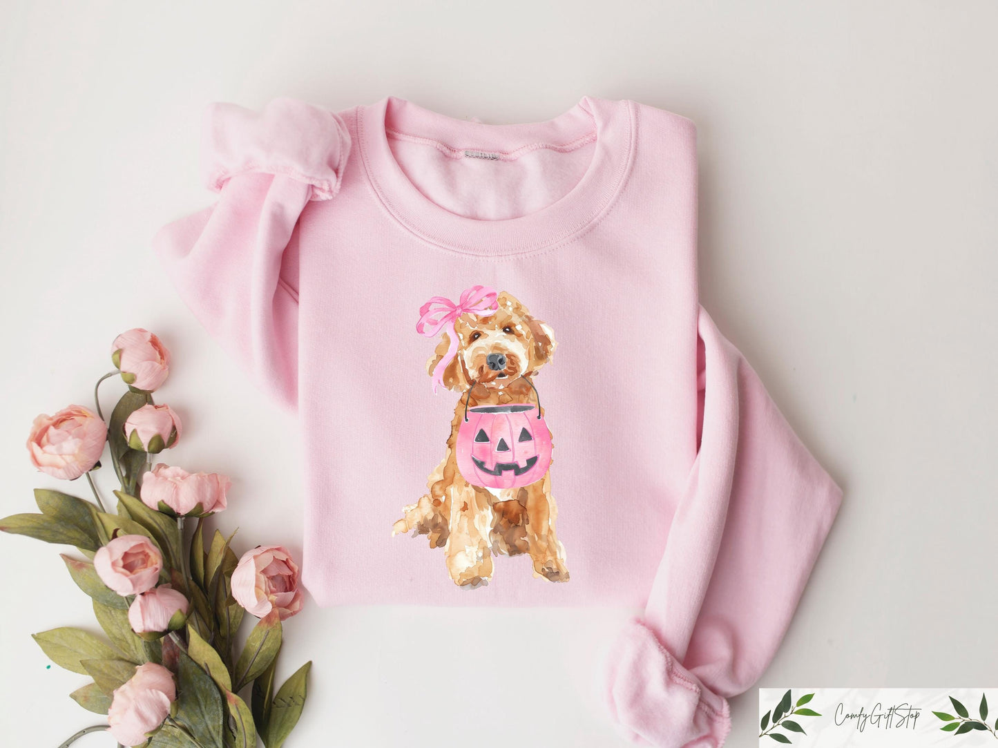 Coquette Halloween Dog Sweatshirt Halloween Shirt Spooky Dog Sweater Dog Mom Gift Labradoodle Tshirt Pumpkin Golden Tee Sweatshirt – Soft Feel · Top Pick For Any Outfit