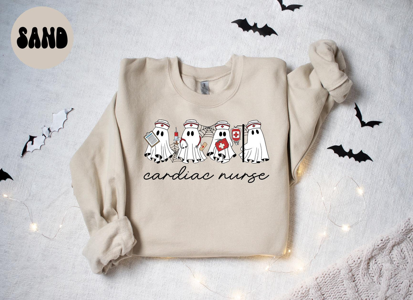 Cardiac Nurse Halloween Ghost Sweatshirt Gifts for Her Funny Sweater Shirt Cozy Comfy Unique Sweatshirt – Aesthetic Look · Trending Graphic Apparel