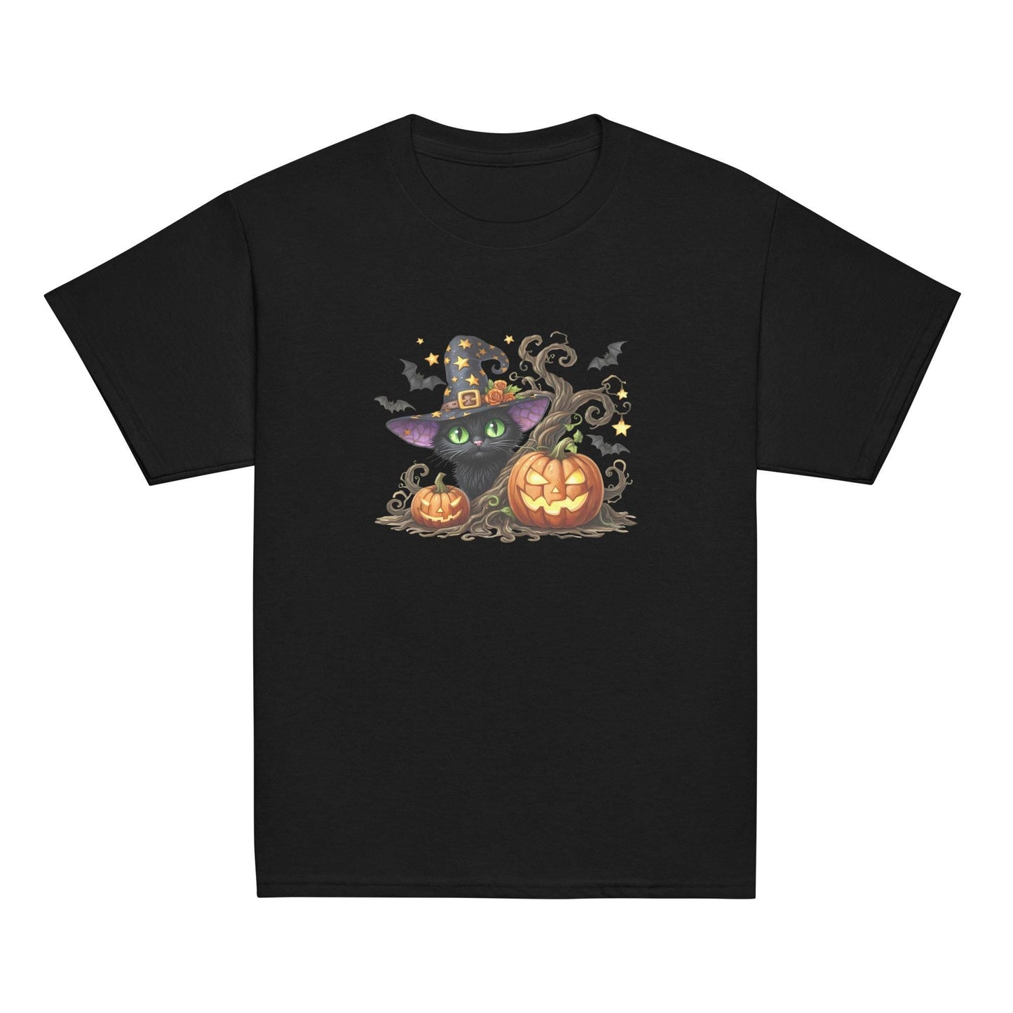 Adorable Black Kitty Witch and Pumpkin Halloween Youth classic tee Graphic Tee – Aesthetic Look · Perfect For Daily Wear