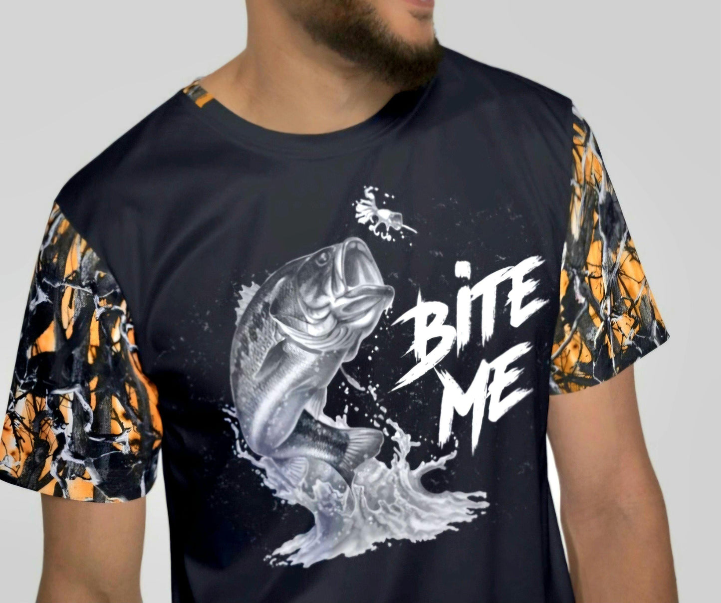 Men39s Camo Bass Fishing Tee Graphic Fishing Shirt Camo Pattern Sleeves Fishing Enthusiast Gift Outdoor Sports Apparel Camoflauge Shirt Graphic Tee – Aesthetic Look · Great Gift For Fans