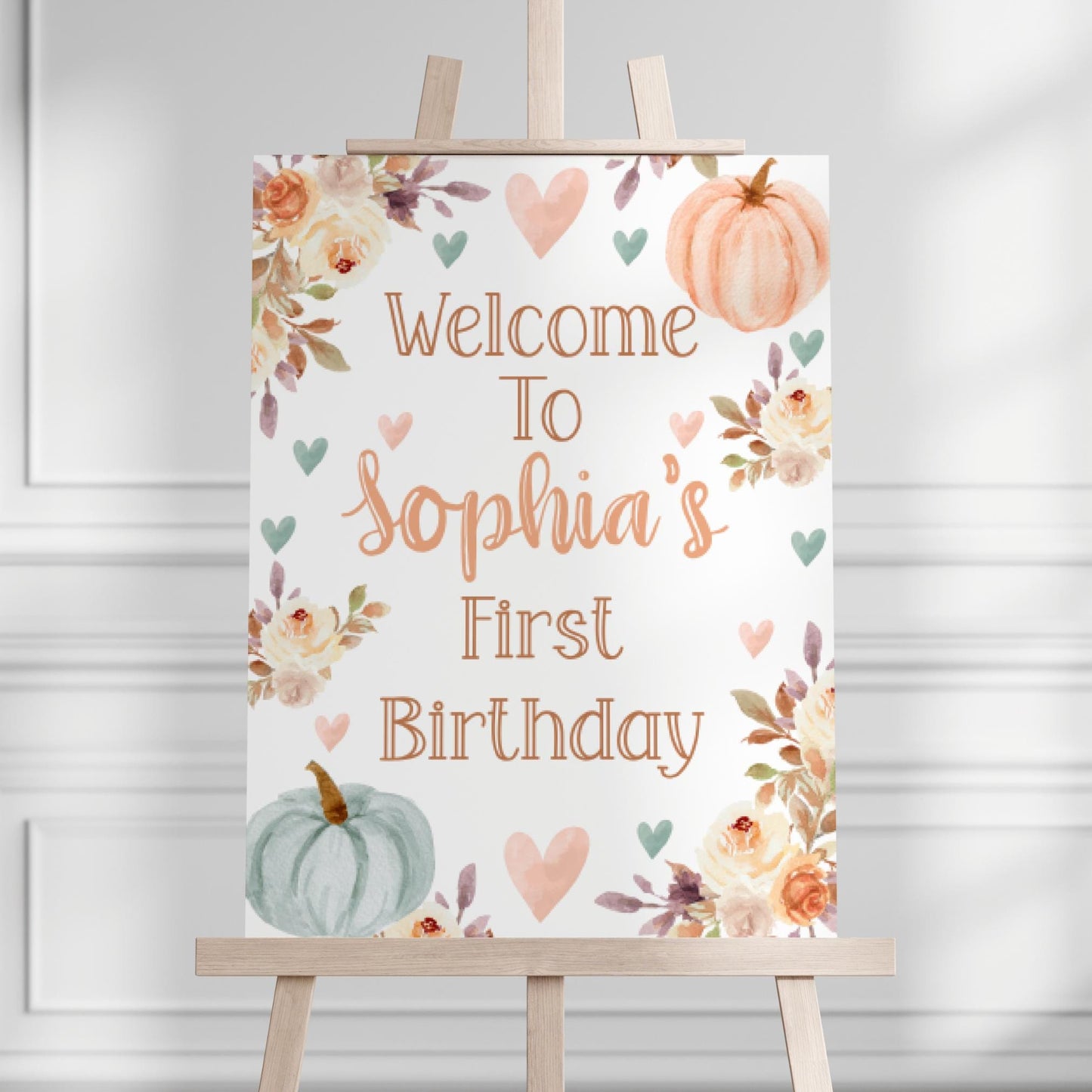 Pumpkin Birthday Welcome Sign Fall Birthday Party Pumpkin Welcome Sign Fall Birthday Sign Our Little Pumpkin 1st Birthday Welcome Poster PN4 Graphic Tee – Aesthetic Look · Trending Graphic Apparel