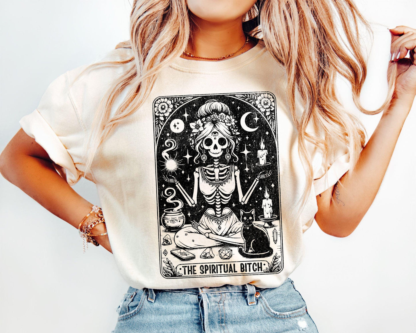 The Spiritual Bitch Tarot Card Sweatshirt Funny Tarot Card Sweater Spiritual Witch Shirt Woman Skeleton Tarot Shirt Funny Witch Sweater Sweatshirt – Easygoing Wear · Perfect For Daily Wear