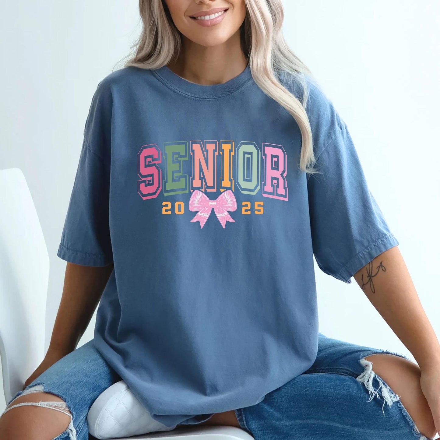Senior 2025 Shirt with Bow Fun Pastel Graduation Tee Perfect Senior Class Shirt for High School Seniors Graduation Gift for 2025 Graduates Graphic Tee – Warm & Stylish · Trending Graphic Apparel