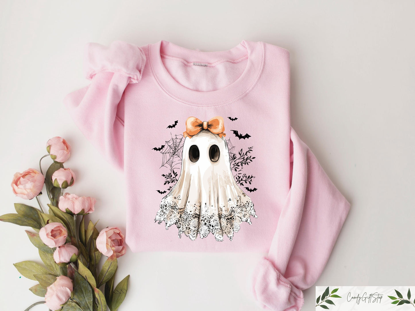 Halloween Lace Ghost Sweatshirt Spooky Coquette T Shirt Halloween Gifts Girly Ghost Bow Tshirt Lacey Ghost Tee Comfort Retro Spooky Top Sweatshirt – Easygoing Wear · Great Gift For Fans