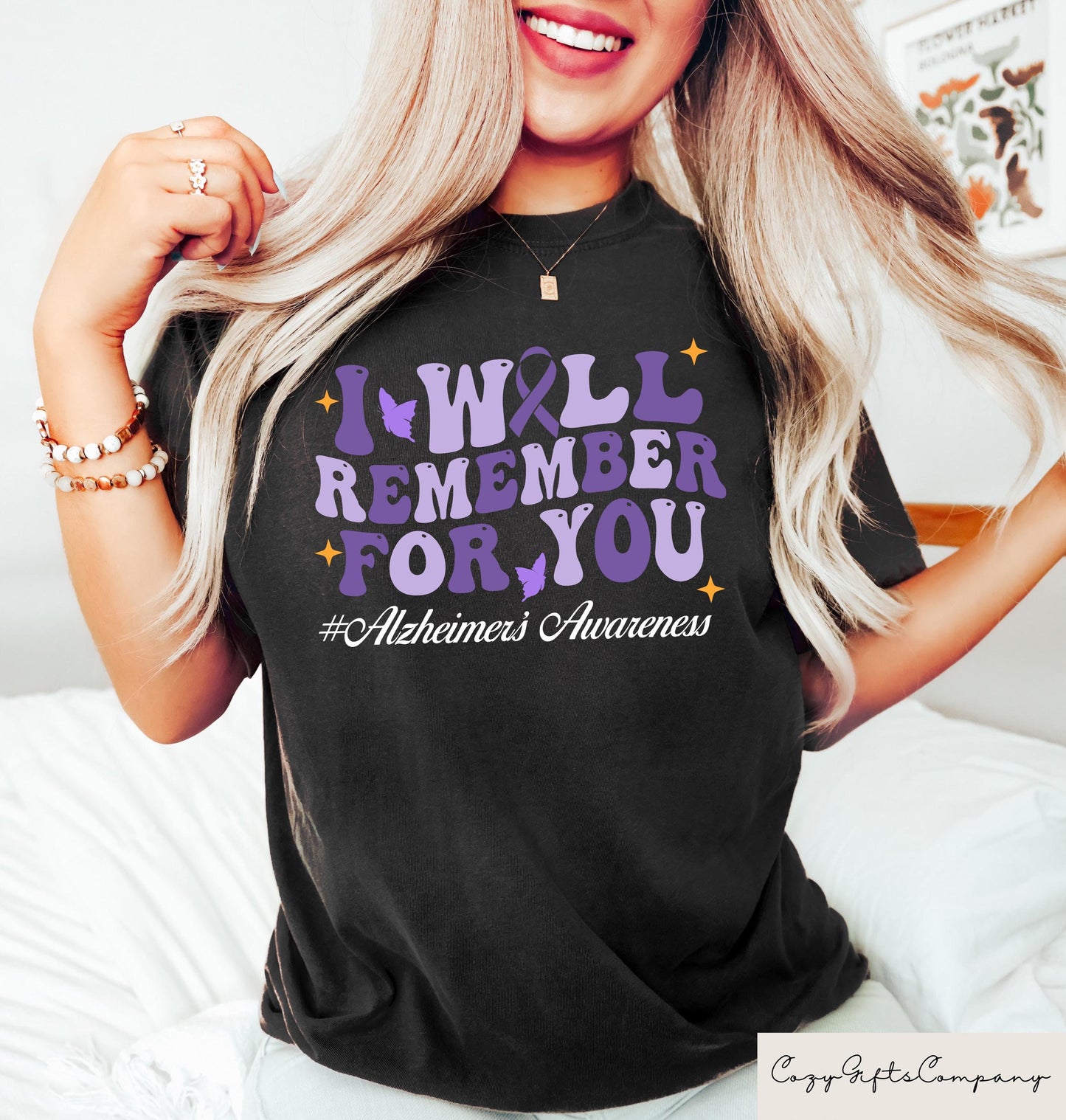 I Will Remember For You Shirt Alzheimer Awareness Month Shirts Alzheimers Flower Ribbon Graphic Tee Alzheimer Awareness Sweatshirt Sweatshirt – Premium Graphic · High-Quality Print