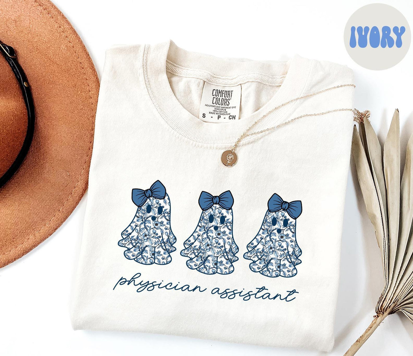 Physician Assistant PA French Blue Toile Halloween Ghost Coquette Floral Shirt Gift Comfort Colors Tshirt Crewneck Tee Crew Neck Women Graphic Tee – Bold Style · Trending Graphic Apparel