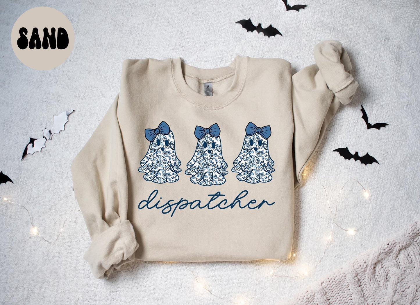 Dispatcher 911 French Blue Toile Halloween Ghosts Coquette Floral Sweatshirt Gifts for Her Funny Sweater Shirt Cozy Comfy Unique Sweatshirt – Everyday Comfort · Perfect For Daily Wear