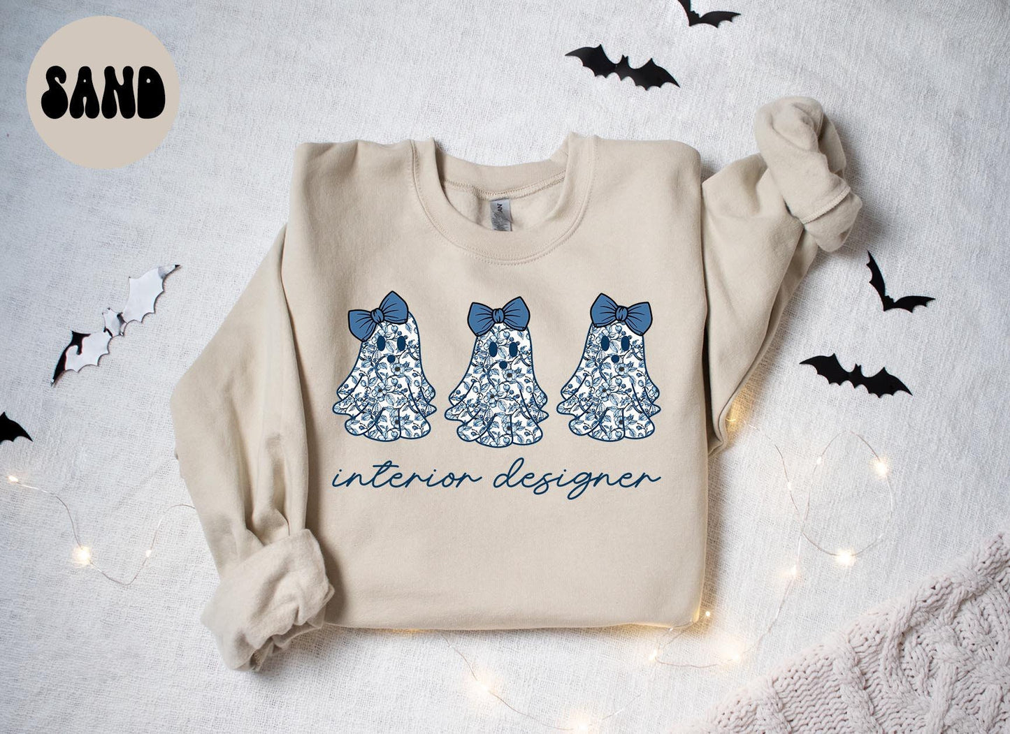 Interior Designer French Blue Toile Halloween Ghosts Coquette Floral Sweatshirt Gifts for Her Funny Sweater Shirt Cozy Comfy Unique Sweatshirt – Everyday Comfort · Top Pick For Any Outfit