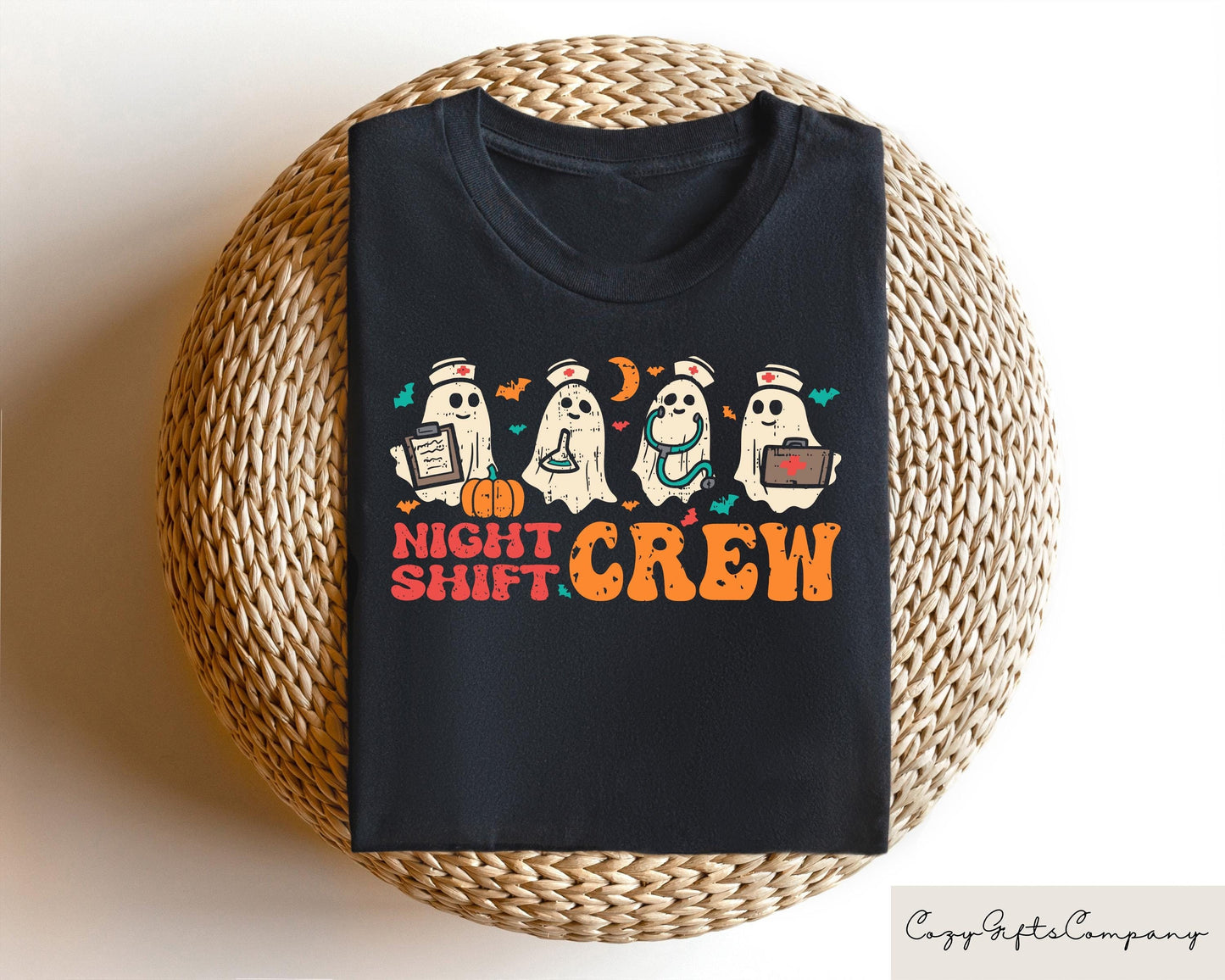 Night Shift Crew Halloween Nurse Sweatshirt Retro Spooky Nurse Tshirt Registered Nurse Crewneck Halloween Nursing School Gift Sweatshirt – Aesthetic Look · Top Pick For Any Outfit