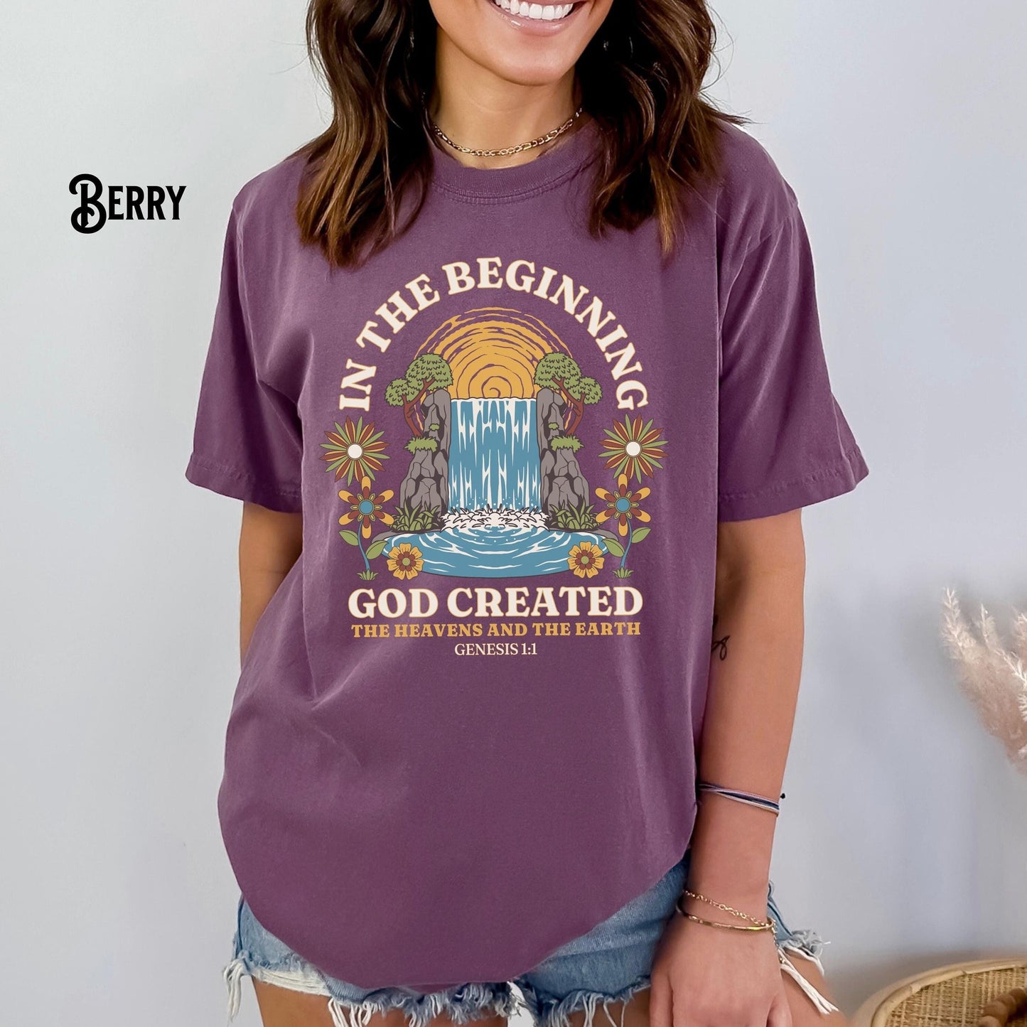 In The Beginning God Created the Heavens and the Earth Genesis 11 Christian Gift Bible Verse Creation Shirt Graphic Tee – Warm & Stylish · High-Quality Print