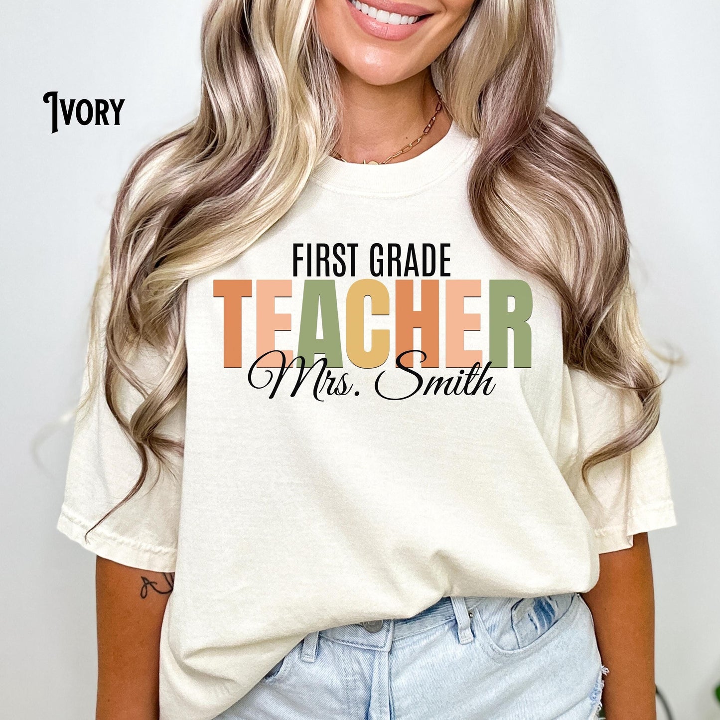 Custom Teacher Shirt First Grade Second Grade Third Grade Forth Grade Fifth Grade Personalized Name Graphic Tee – Soft Feel · Top Pick For Any Outfit