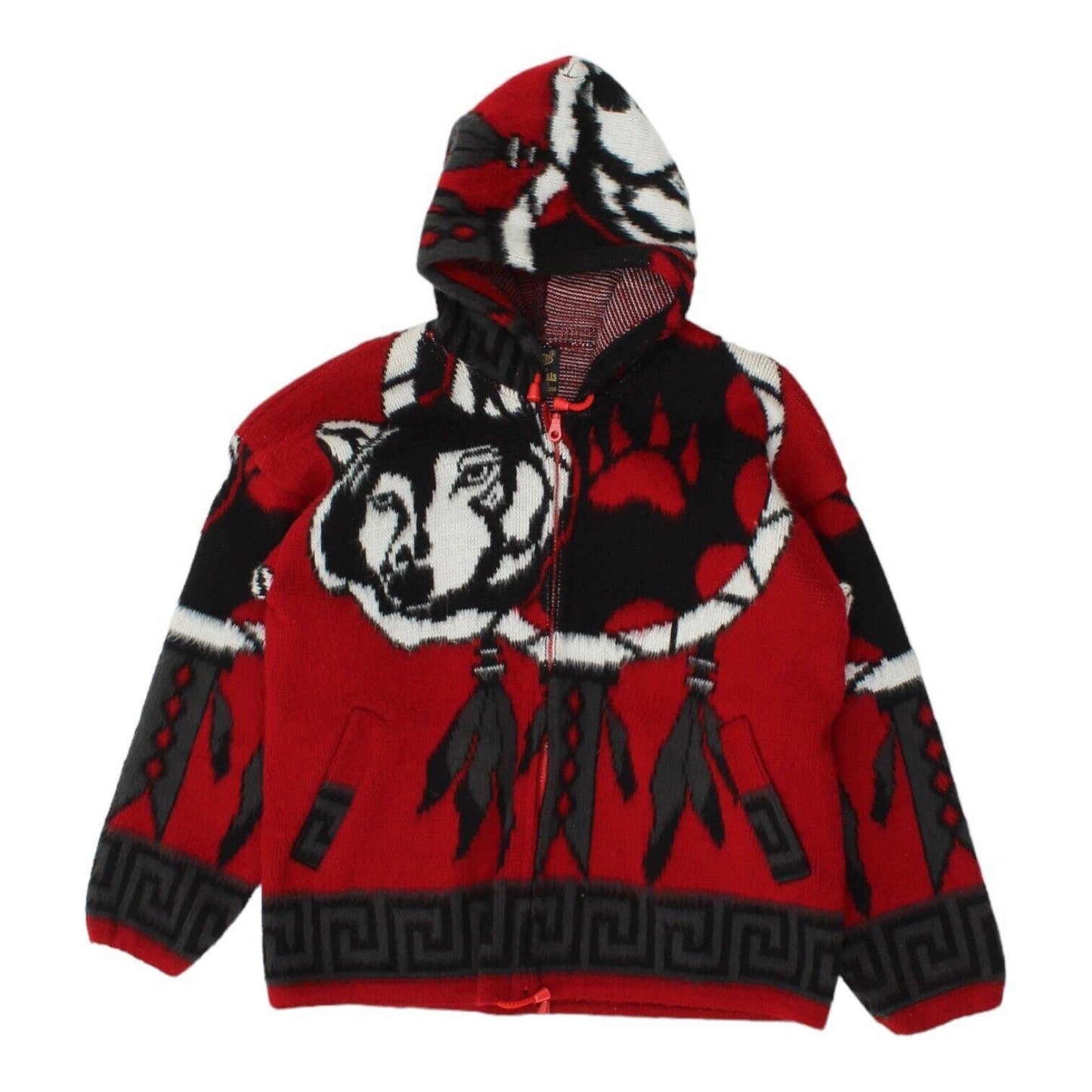 Genesis Womens Red Black Full Zip Wolf Knit Hoody Vintage Designer Sweater VTG Graphic Tee – Premium Graphic · Perfect For Daily Wear