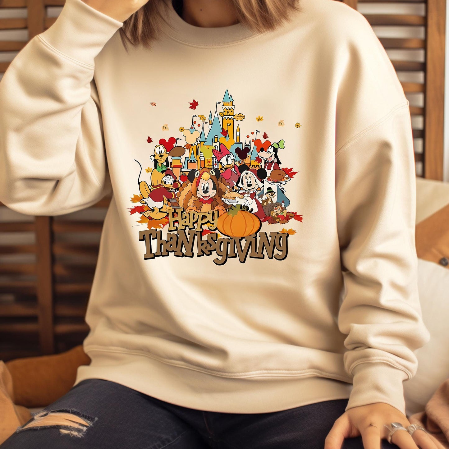 Disney Characters Happy Thanksgiving Shirt Disney Thanksgiving Tee Happy Thanksgiving Outfit Disney Fall Vibes Sweatshirt Fall Hoodie Hoodie – Bold Style · Trending Graphic Apparel