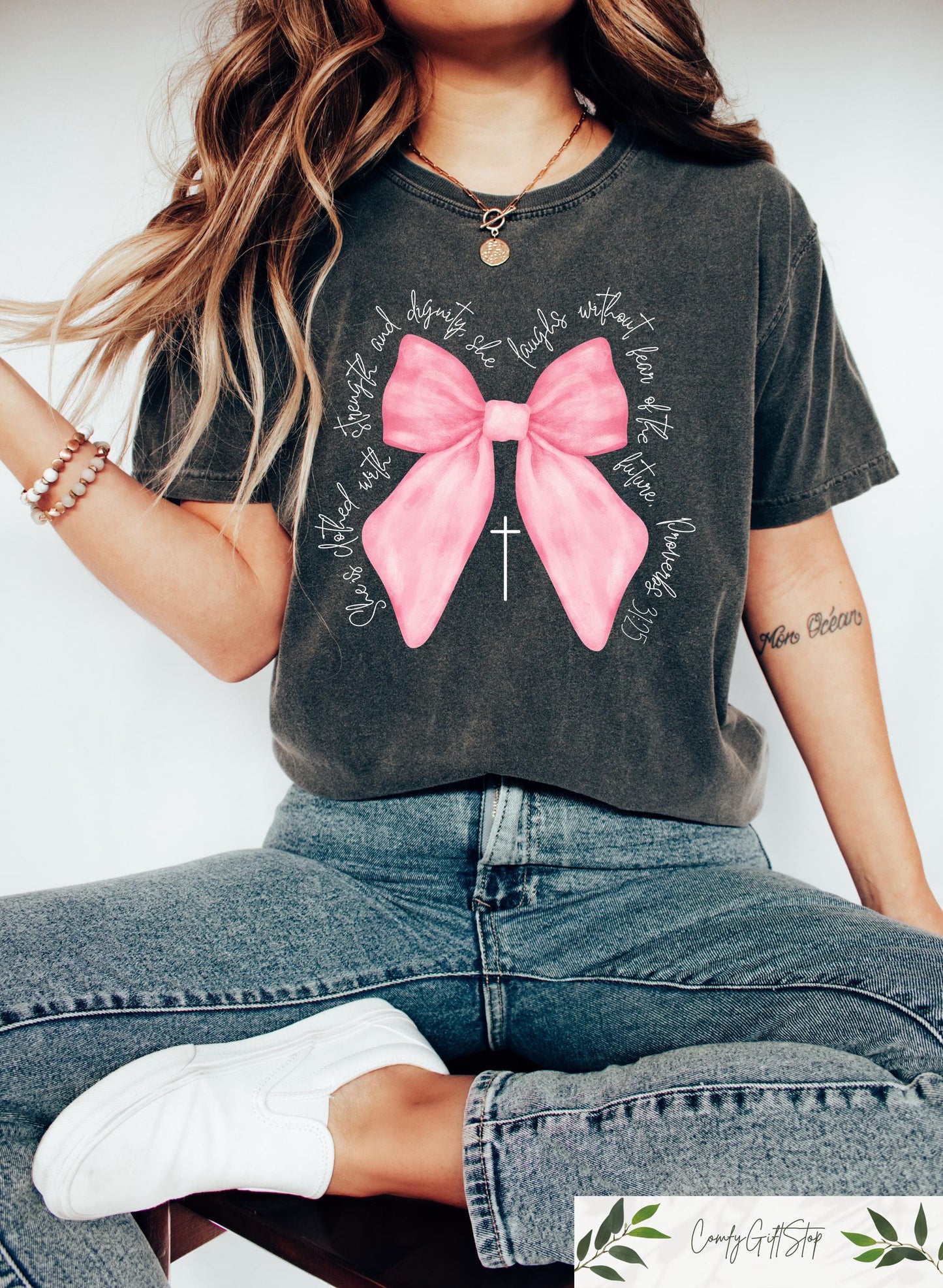 Retro Comfort Christian Shirts Bible Verse Pink Bow Shirt Coquette Christian T Shirt Women39s Inspirational Shirt Coquette Mommy Sweater Graphic Tee – Aesthetic Look · Trending Graphic Apparel