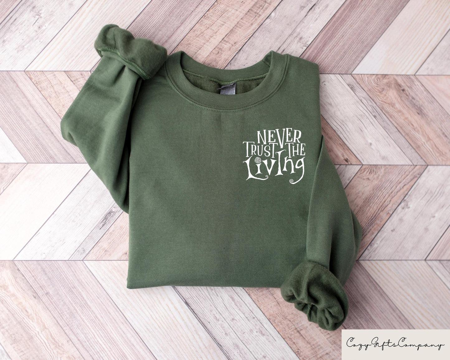Never Trust The Living Pocket Size Halloween Sweatshirt Unisex Gothic Quote Pullover Perfect Halloween Gift Hoodie Spooky Season Tshirt Hoodie – Feel-Good Design · Perfect For Daily Wear