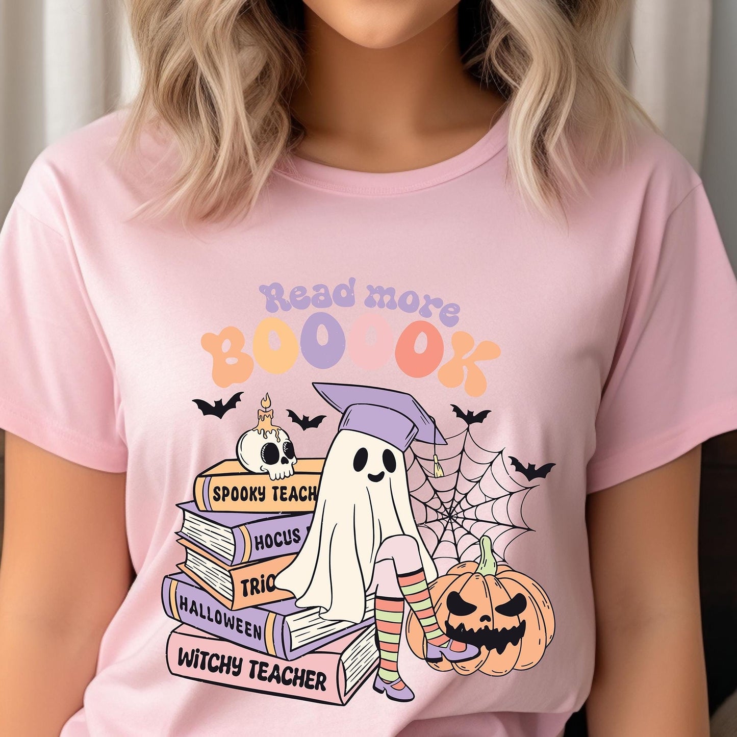 Retro Read More Books Spooky Teacher Shirt Cute Spooky Teacher Shirt Teacher Fall Shirt Teacher Halloween Shirt Graphic Tee – Soft Feel · High-Quality Print