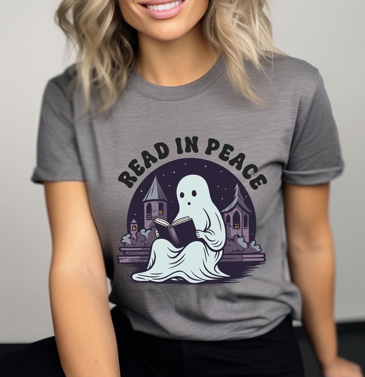 Halloween Read In Peace Sweatshirt Halloween Ghost Reading Sweatshirt Funny Halloween Shirt Book Lover Halloween Gift Spooky Season Sweatshirt – Aesthetic Look · Great Gift For Fans