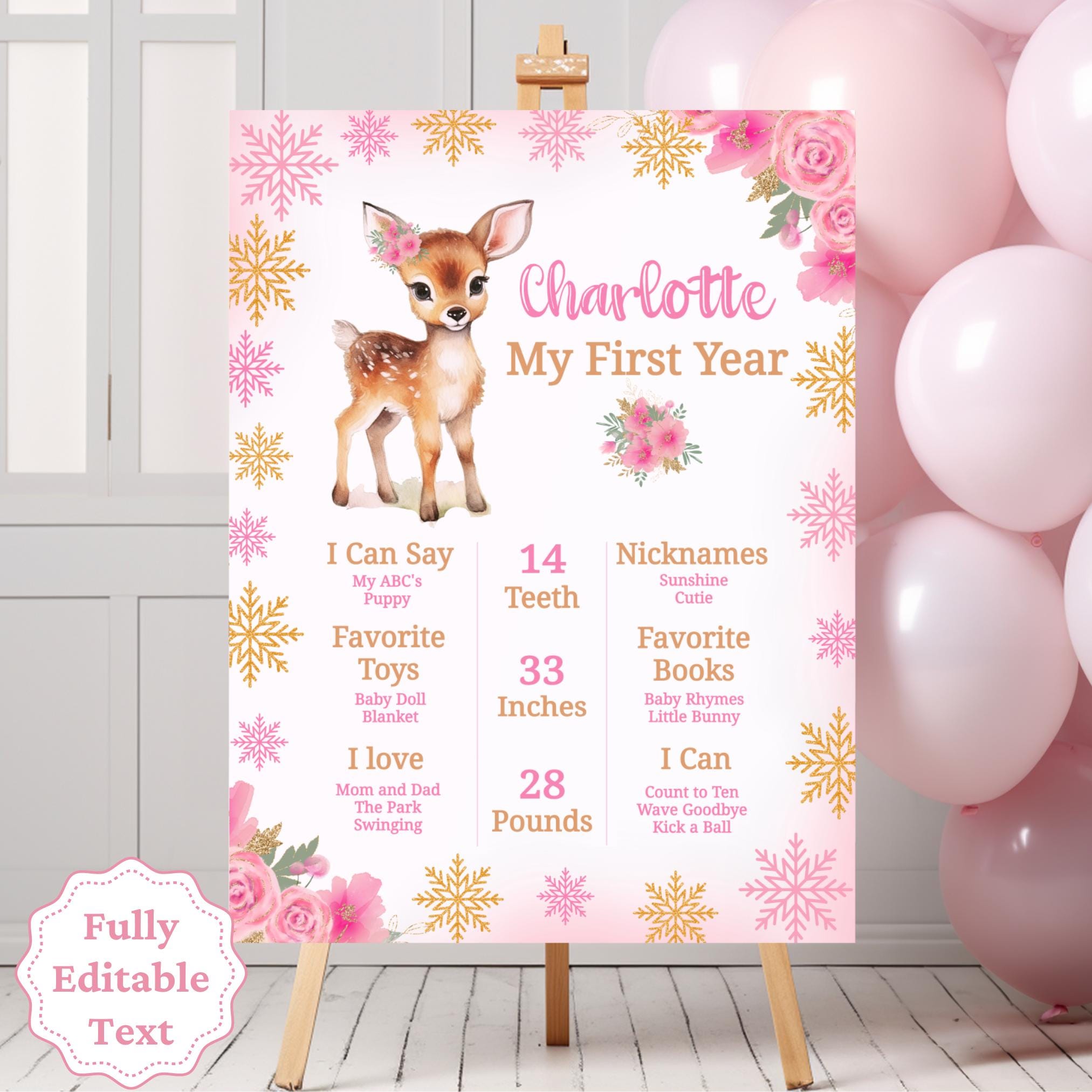 Deer Milestone Poster Baby Girl Milestone One Deer Full First Birthday Milestone Poster Deer Milestone Poster Girl Winter Birthday DWD1 Graphic Tee – Soft Feel · Great Gift For Fans