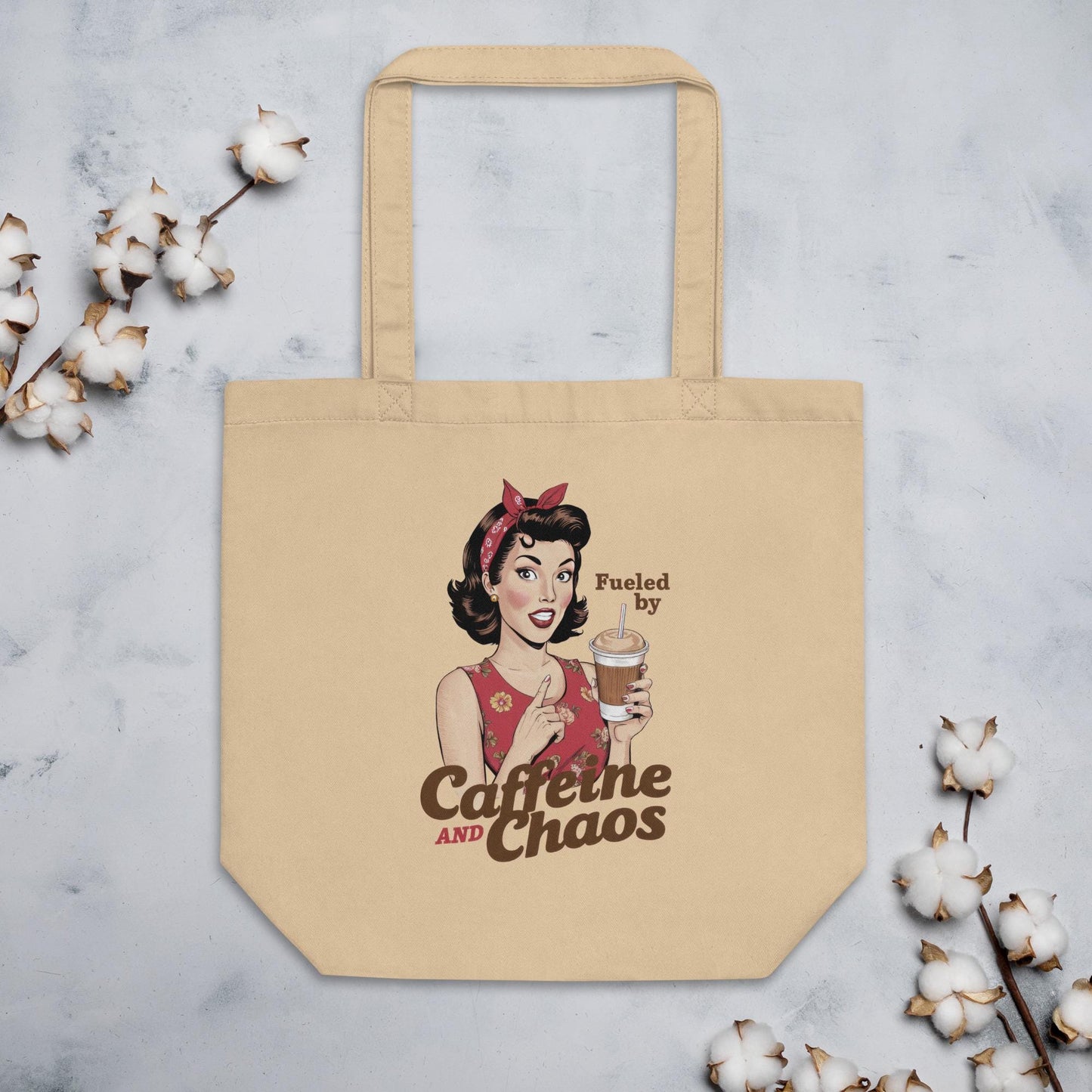 Fueled By Caffeine and Chaos Retro Mom Funny Sarcastic Eco Tote Bag Tote Bag – Bold Style · Trending Graphic Apparel