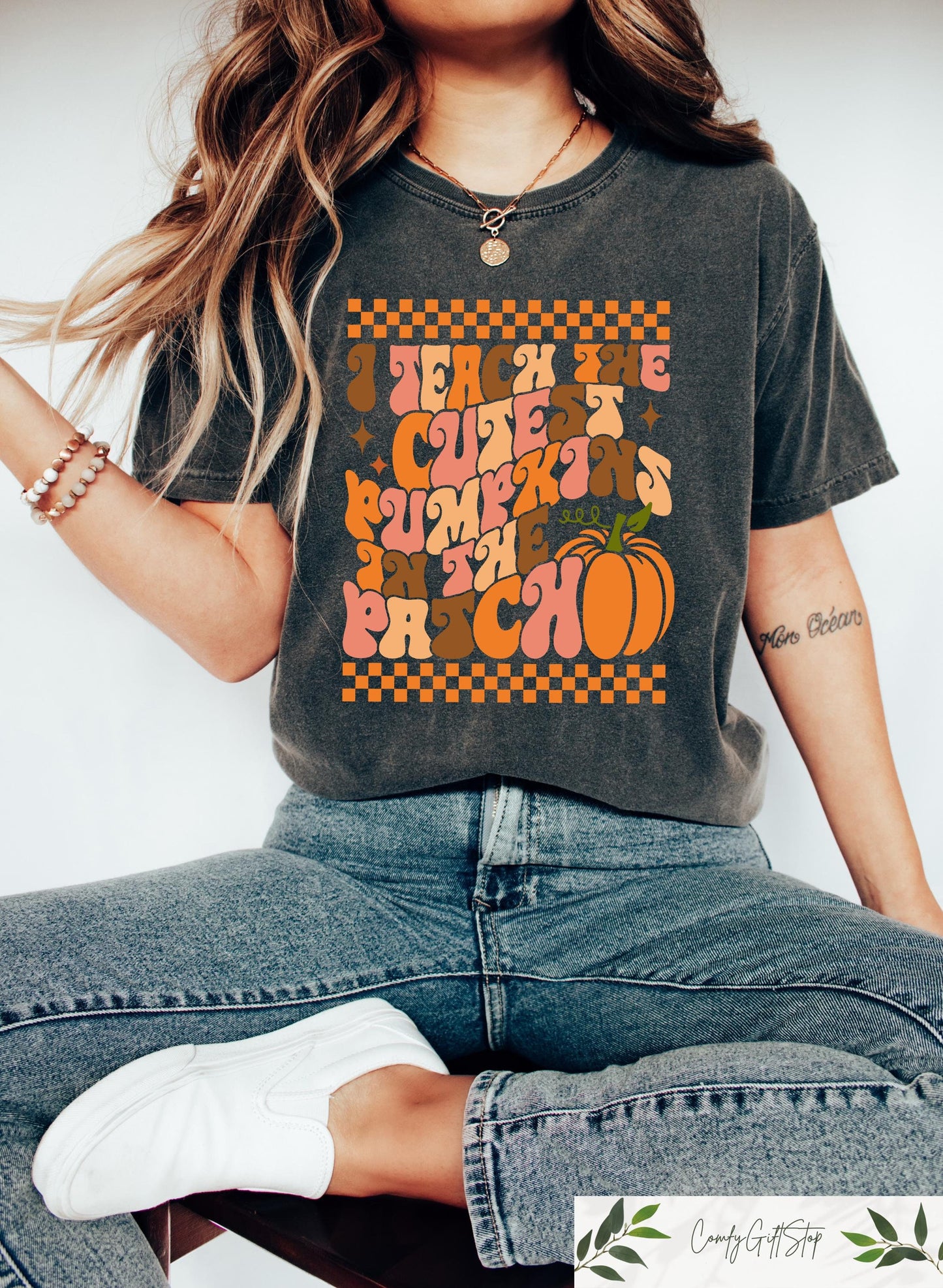 Floral Pumpkin Teacher Shirt Boho Fall Pumpkin Teacher Tshirt Retro Halloween Teacher Shirts I Teach The Cutest Pumpkins Halloween Gifts Graphic Tee – Soft Feel · Great Gift For Fans