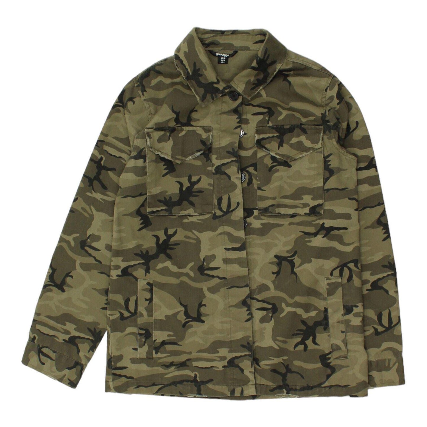 Golddigga Womens Green Camo Button Up Lightweight Military Jacket Casual Graphic Tee – Everyday Comfort · Perfect For Daily Wear