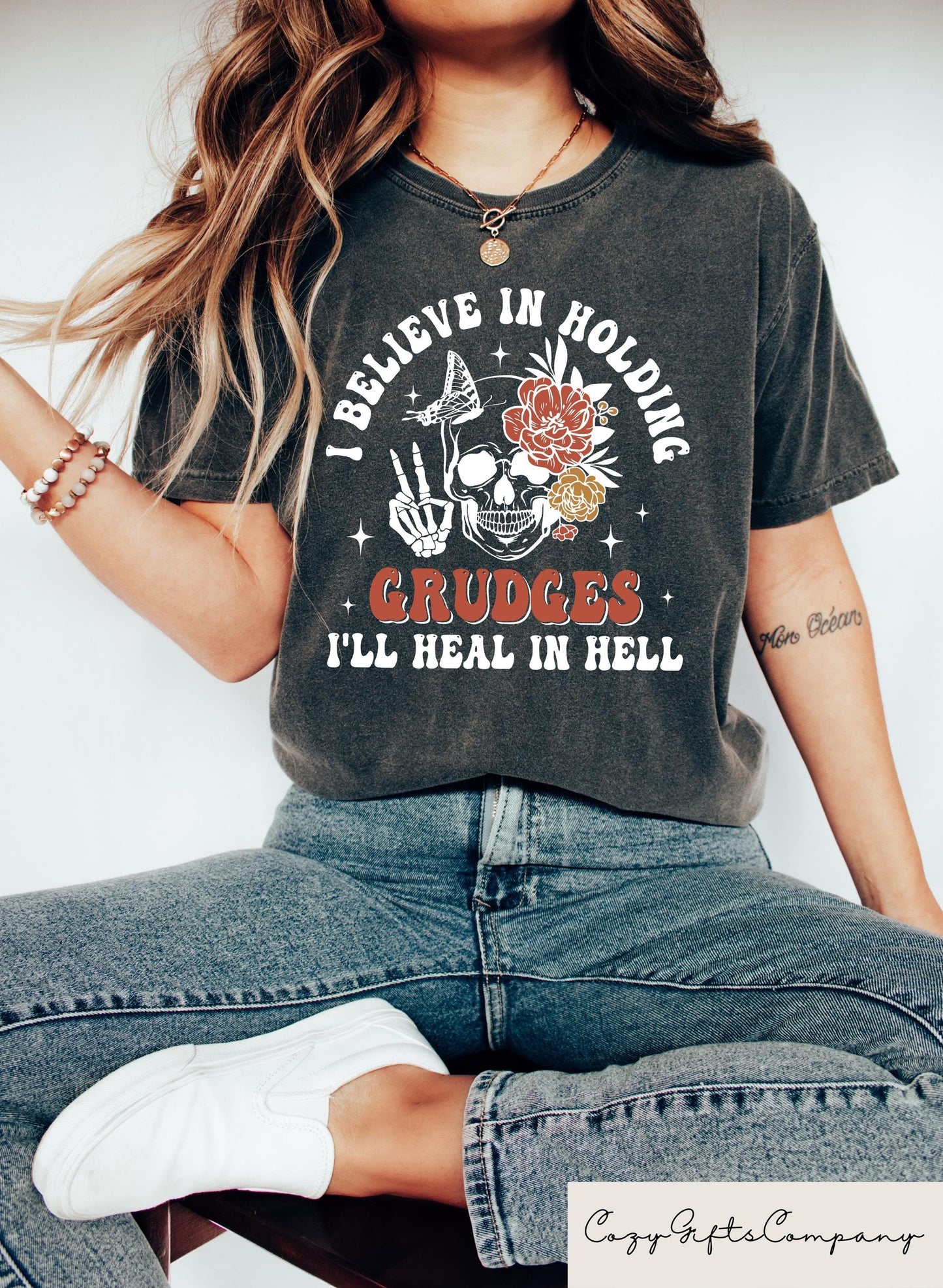 I Believe In Holding Grudges I39ll Heal In Hell Shirt Sugar Skull Sweatshirt Retro Graphic Tee Sarcastic Hoodie Funny Shirts With Sayings Hoodie – Soft Feel · Trending Graphic Apparel