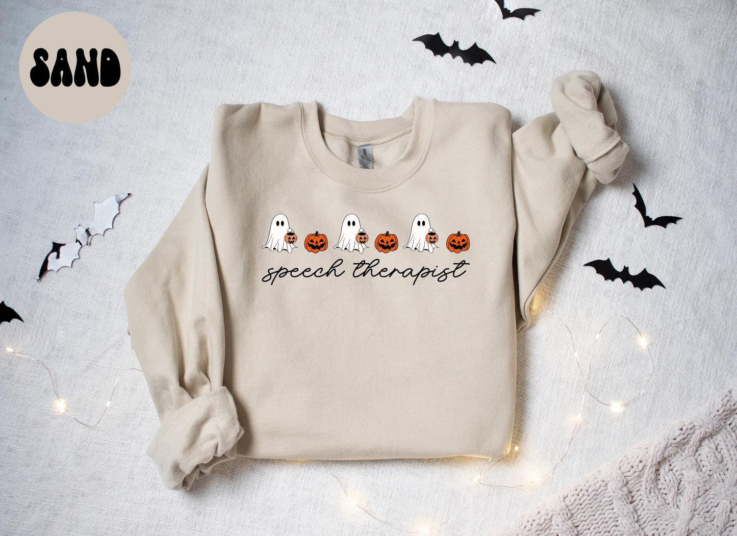 Speech Therapist Halloween Ghost Pumpkin Sweatshirt Gifts for Her Funny Sweater Shirt Cozy Comfy Unique Sweatshirt – Soft Feel · Trending Graphic Apparel