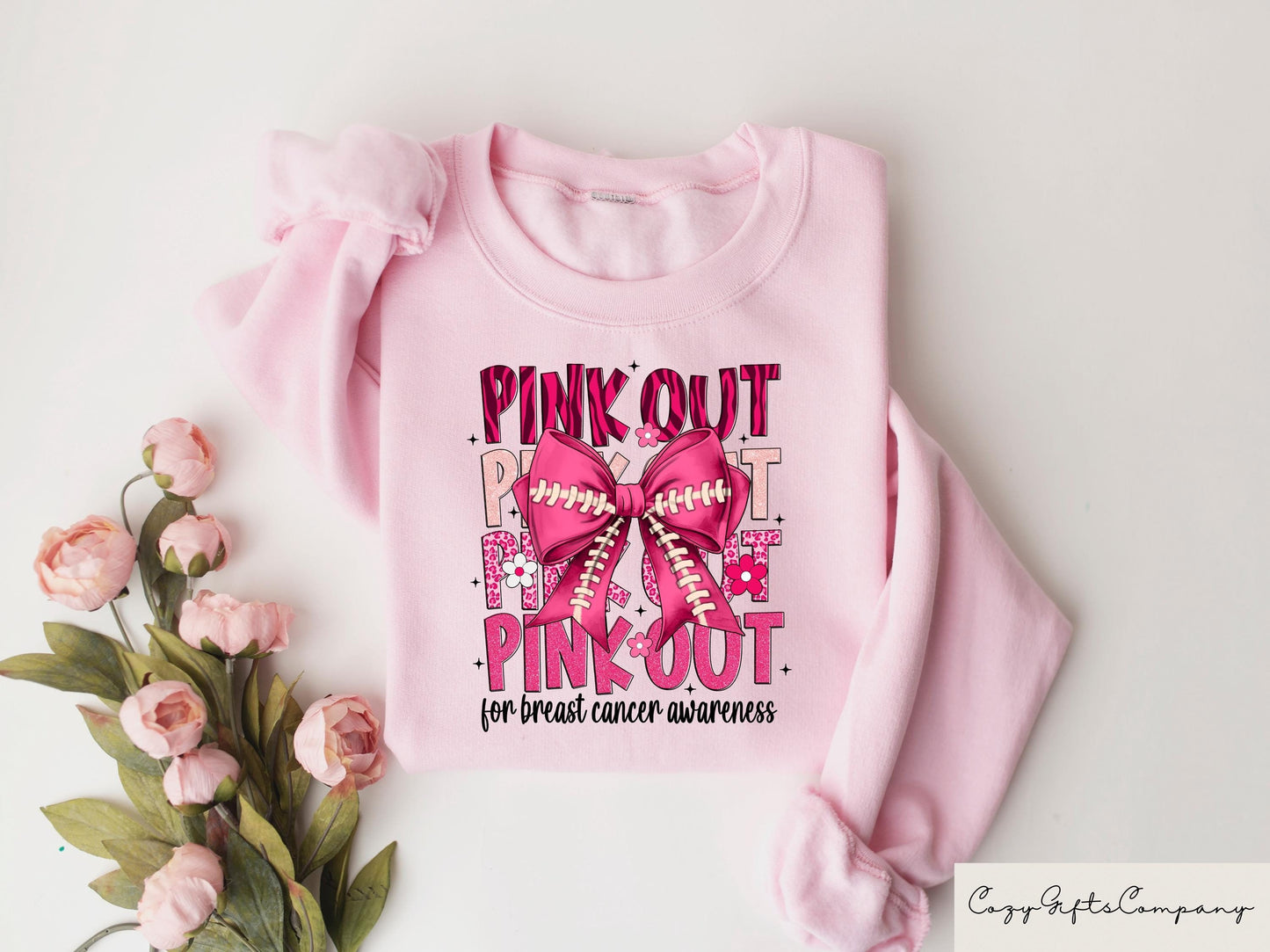 Football Pink Out Sweatshirt Breast Cancer Sweatshirt Breast Cancer Awareness Tee Pink Ribbon Game Day Tshirt Football Mom Coquette Gift Sweatshirt – Premium Graphic · Perfect For Daily Wear