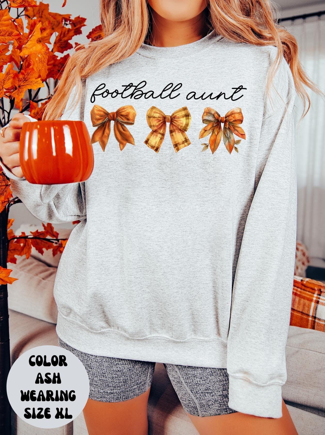 Fall Football Aunt Sweatshirt Gifts for Her Autumn Crewneck Bows Coquette Sweatshirt Funny Sweater Shirt Cozy Comfy Unique Sweatshirt – Cozy Vibes · High-Quality Print