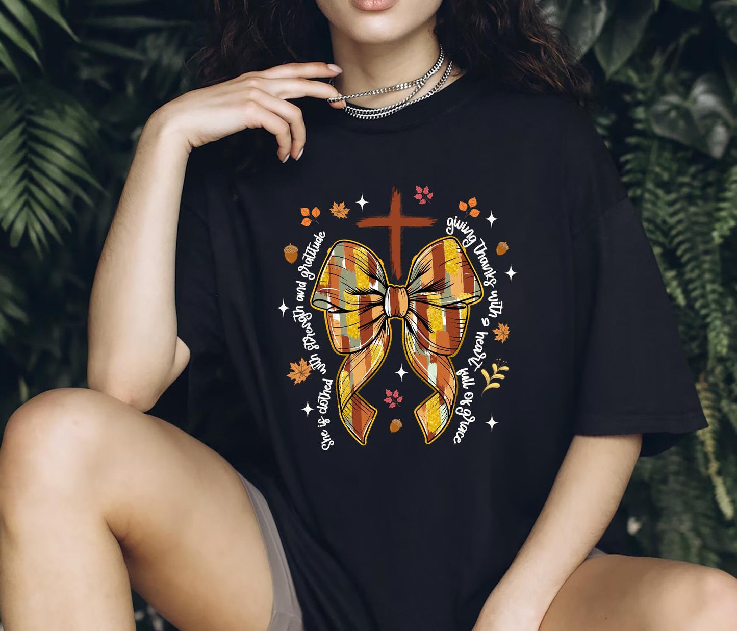 Christian Thanksgiving Shirt Faith Cross Fall Tee Religious Autumn Apparel For Church Christian Fall T Shirt Perfect Fall Bow Gift For Mom Graphic Tee – Everyday Comfort · Must-Have Style