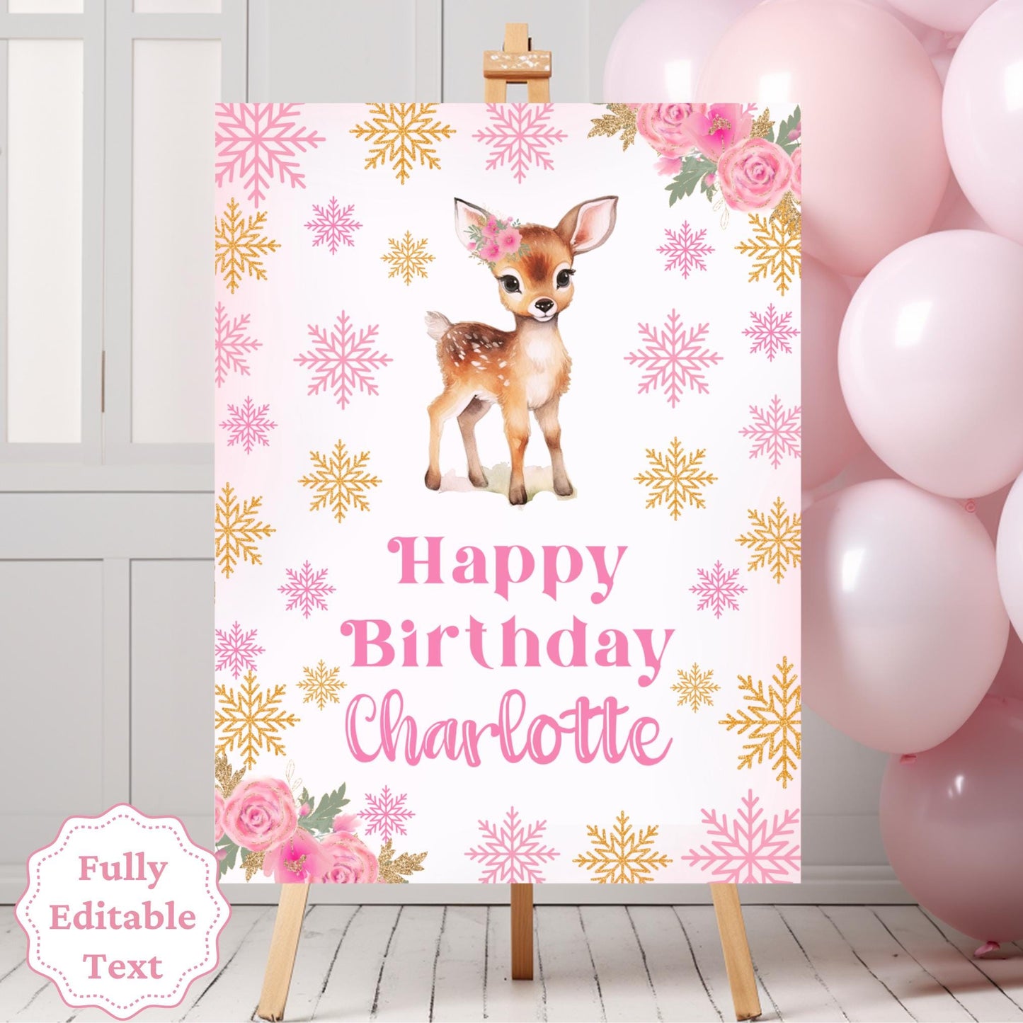 Baby Deer First Birthday Decorations Girl First Birthday Sign Custom Editable Sign Template Winter Woodland Animals A Little Deer DWD1 Graphic Tee – Soft Feel · Perfect For Daily Wear