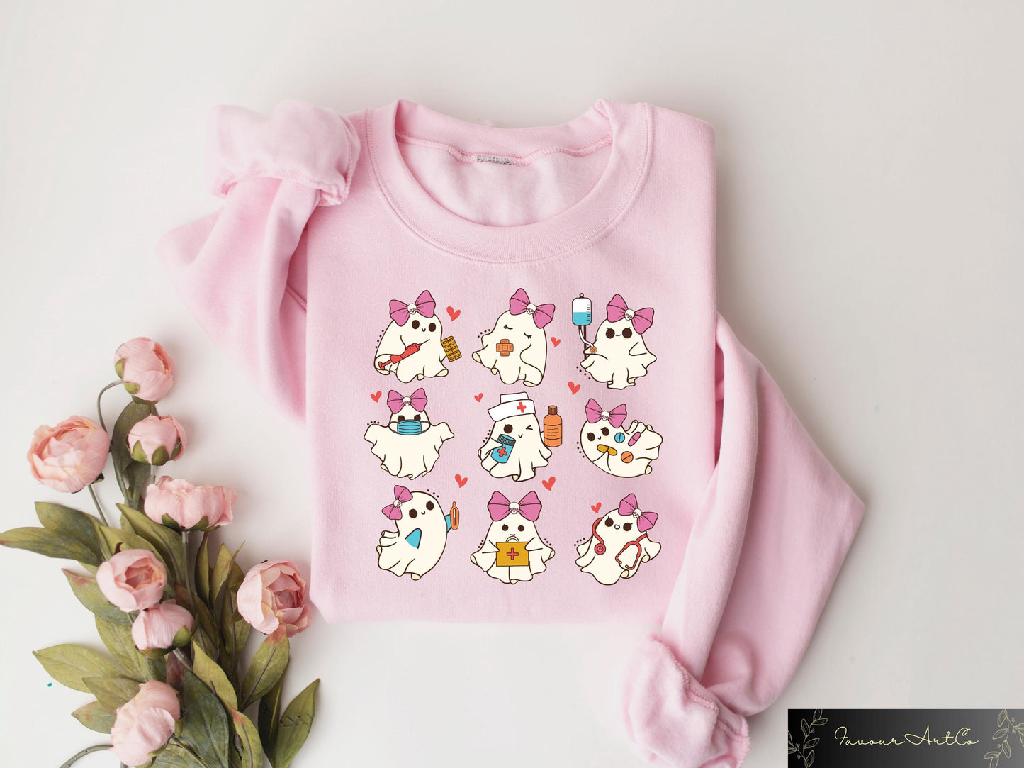 Pink Ghost Nurse Sweatshirt Spooky Nurse Sweater Nurse Halloween Matching Halloween Party Tshirt Halloween Gifts Cute Ghost Nurse Shirt Sweatshirt – Feel-Good Design · Great Gift For Fans