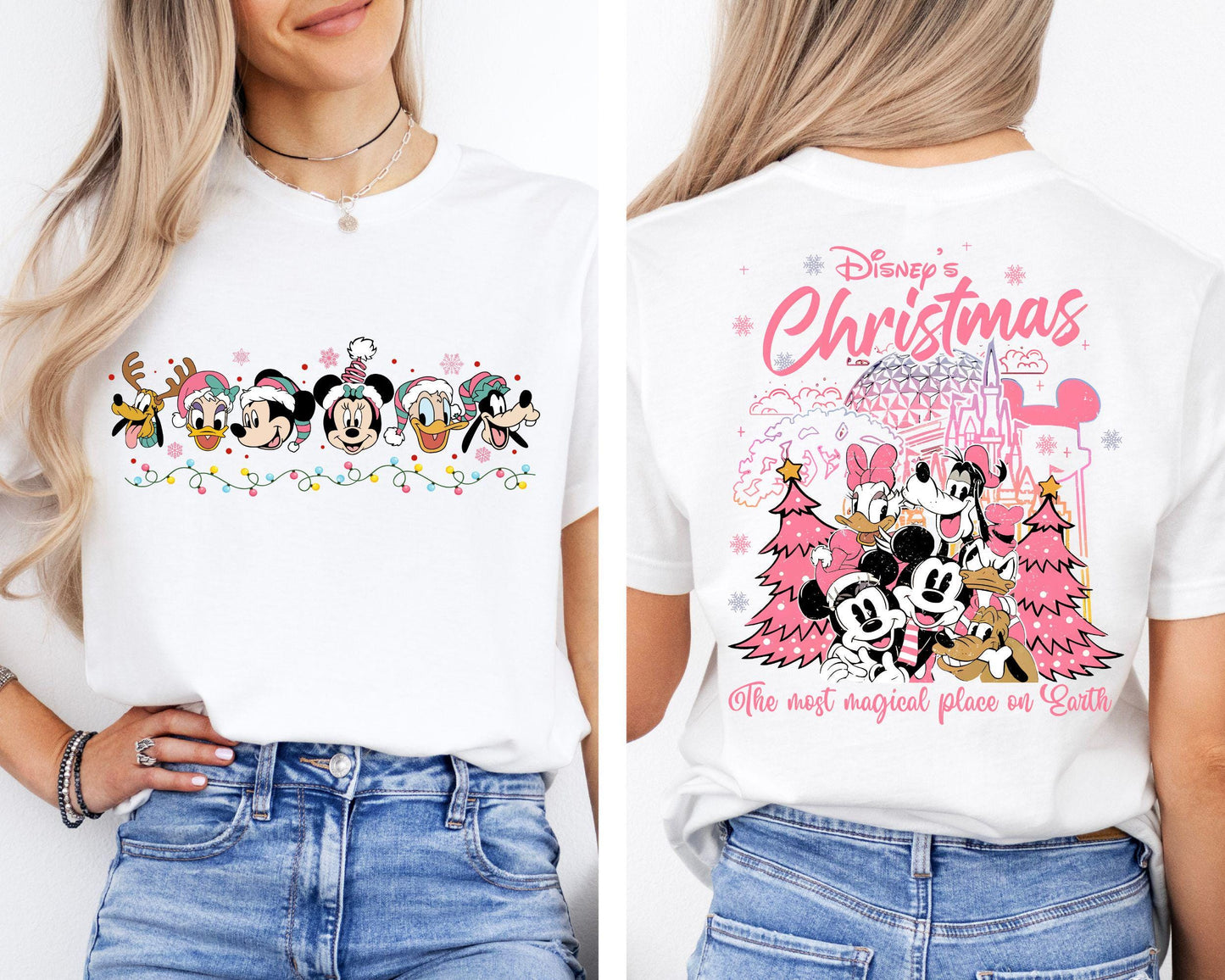 Retro 2 Sided Disney Christmas Pink Lights Shirt Cute Mickey And Friends Xmas Tshirt Disney Mickey39s Very Merry Christmas Sweatshirt Sweatshirt – Soft Feel · Trending Graphic Apparel