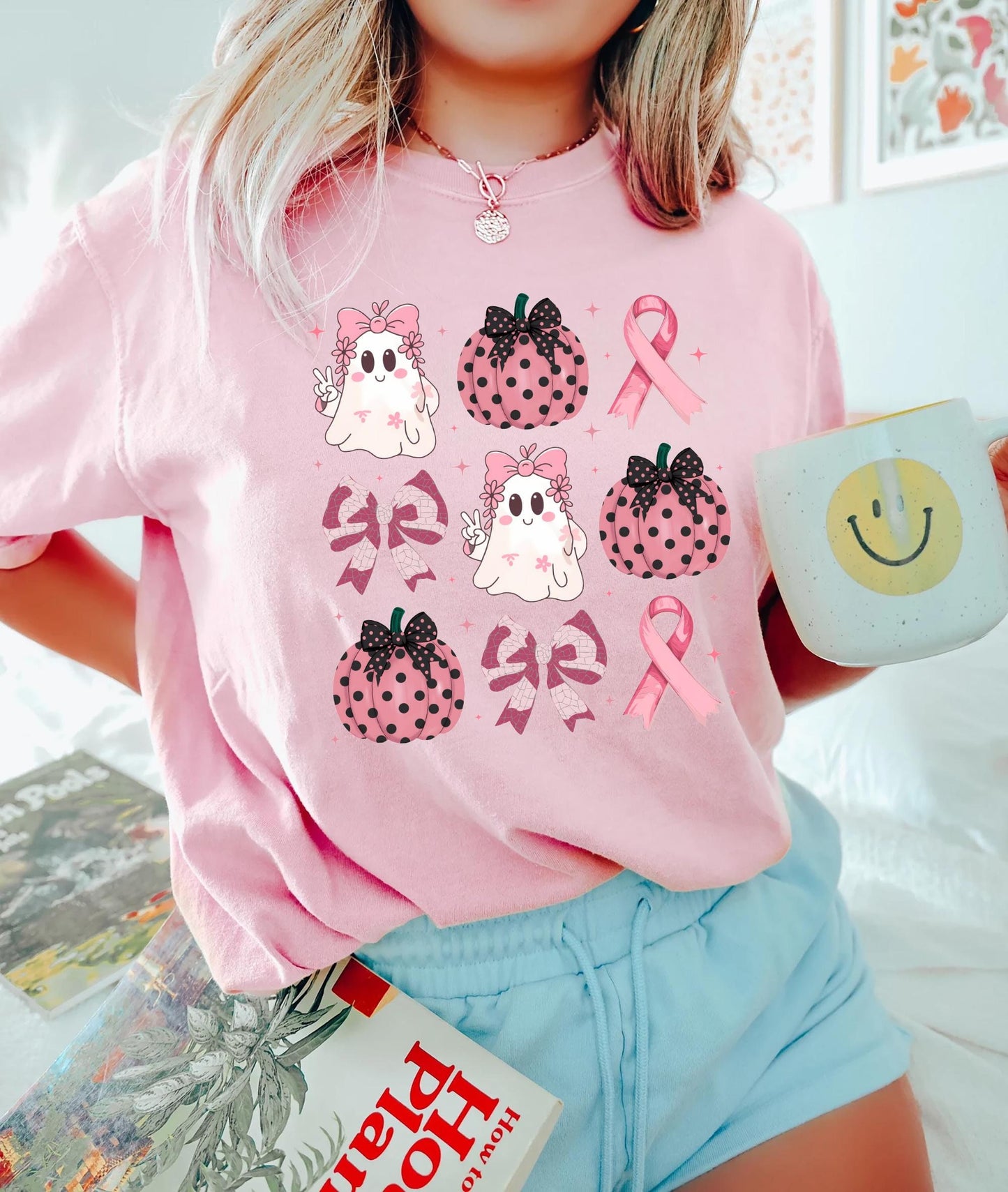 In October We Wear Pink Ghost Shirt Halloween in October We Wear Pink Breast Cancer Awareness Shirt Pink Ribbon Shirt Wear Pink Pumpkin Graphic Tee – Everyday Comfort · Great Gift For Fans