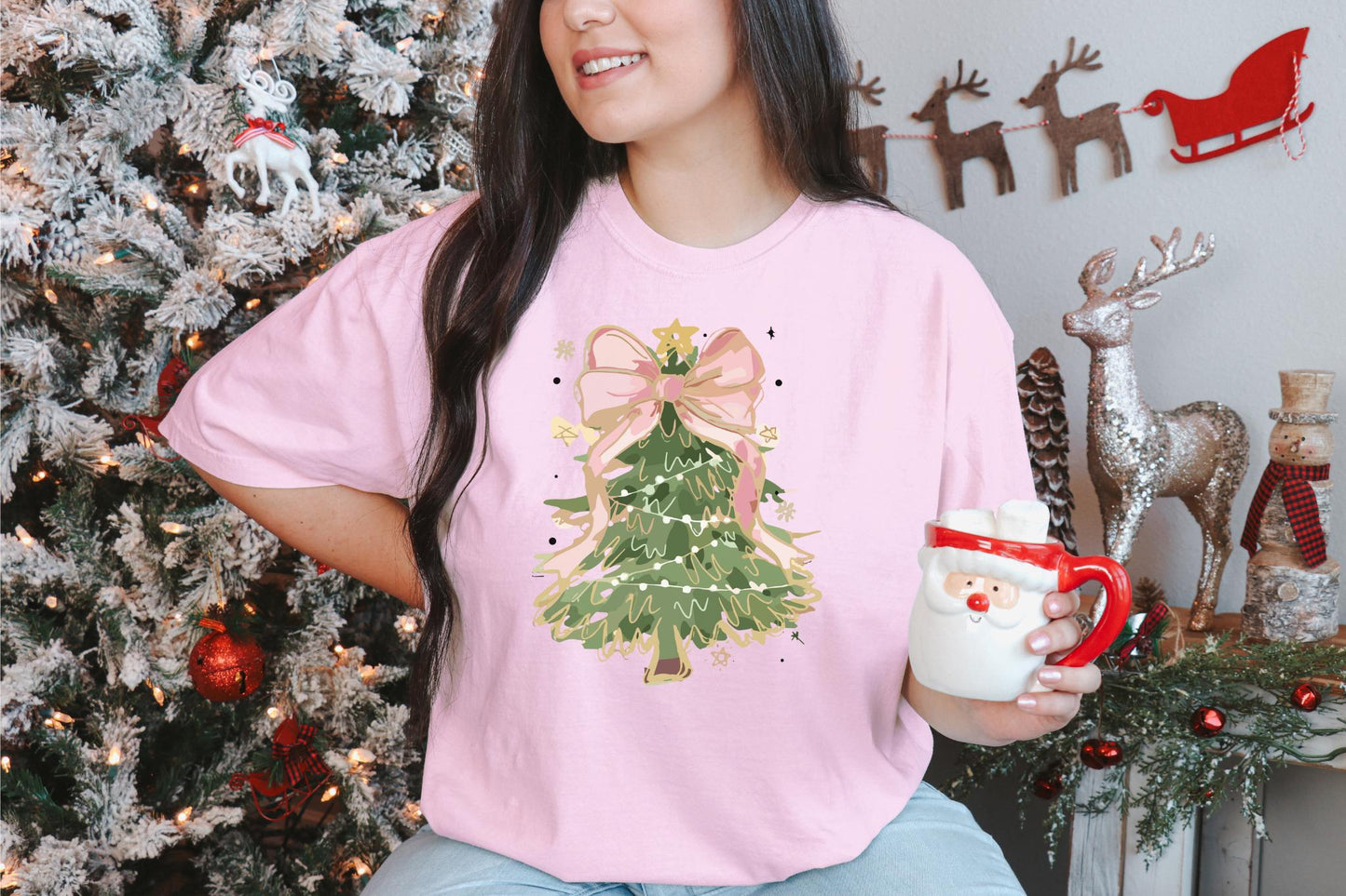 Coquette Trendy Christmas Tree T Shirt Girls Christmas Tree Shirt Christmas Coquette BowGirl Aesthetic Christmas Gift Trendy Sweatshirt Sweatshirt – Aesthetic Look · Perfect For Daily Wear