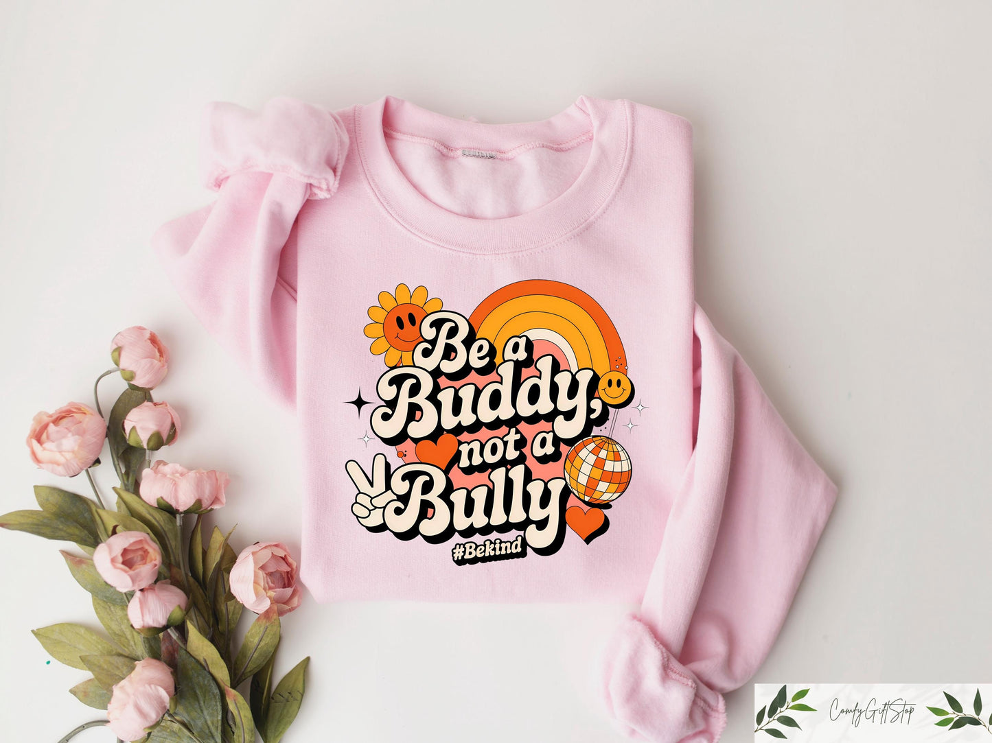 Retro Be A Buddy Not A Bully Shirt Anti Bullying Shirt Aesthetic Womens Shirt Retro Comfort Anti Bully Shirt Bully Awareness Gifts Graphic Tee – Feel-Good Design · Perfect For Daily Wear