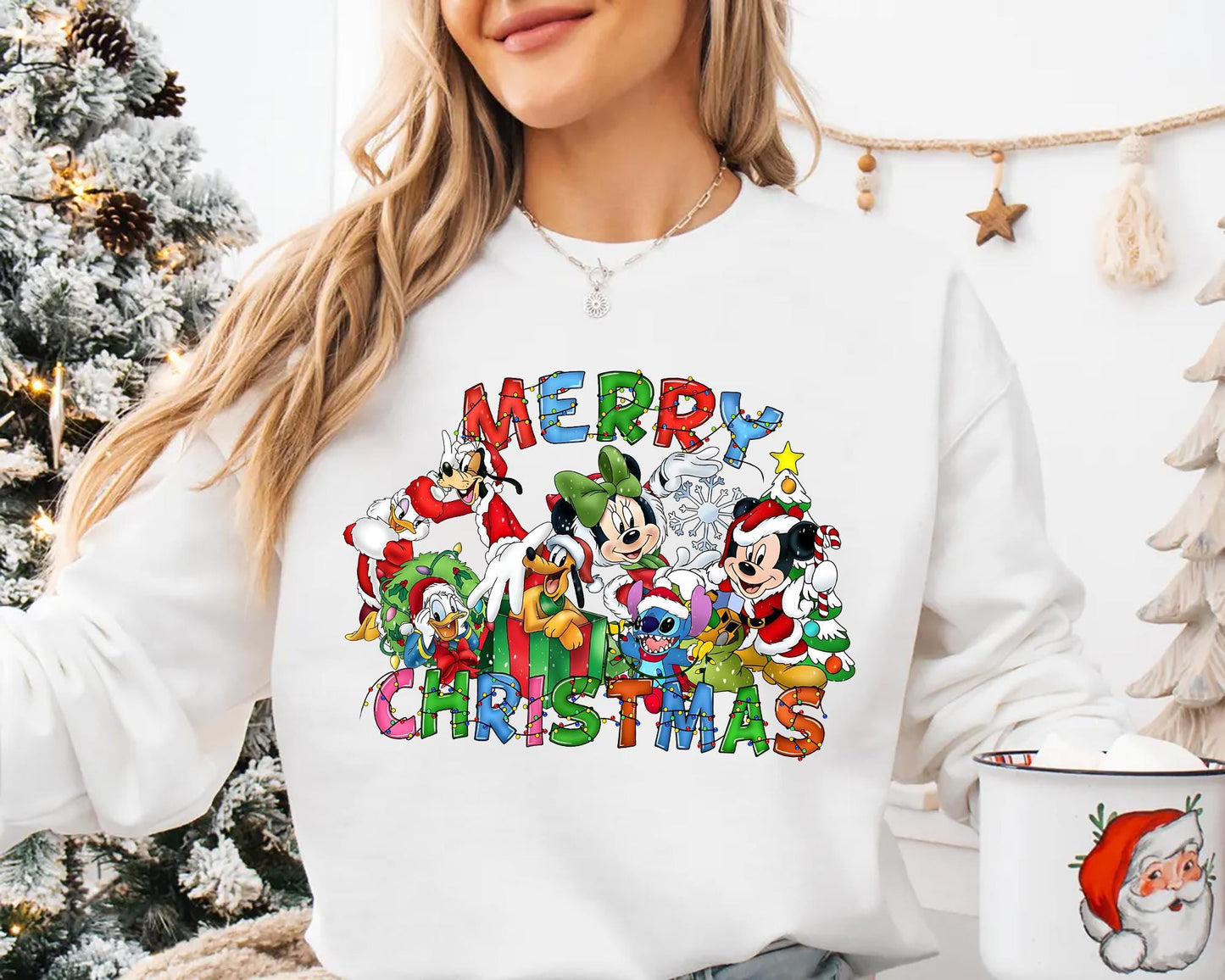 Merry Christmas Disney T Shirt Mickey Minnie Donald Goofy Pluto and Stitch Holiday Sweatshirt Gift Disney Christmas Family Matching Tee Sweatshirt – Cozy Vibes · High-Quality Print