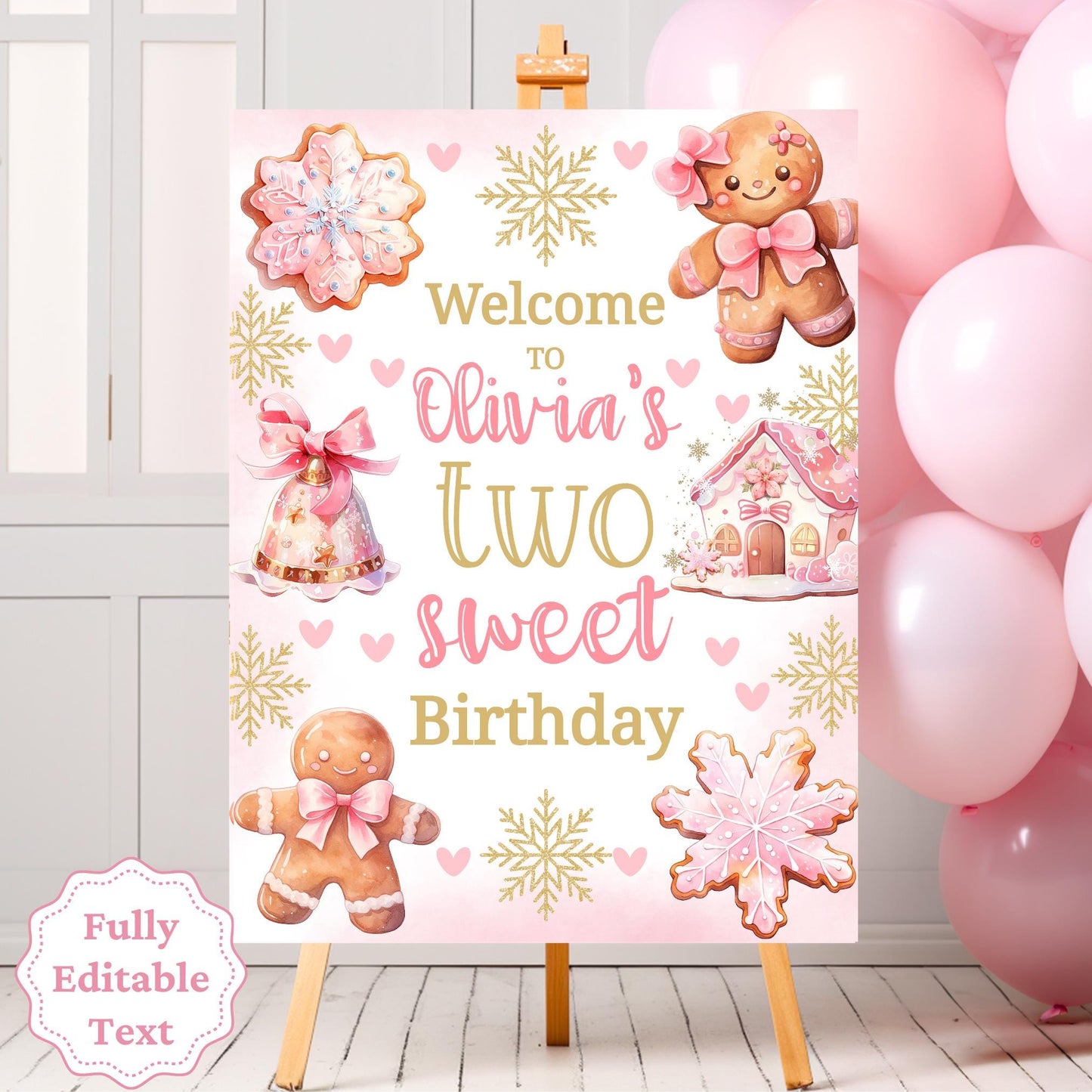 Pink Gingerbread Birthday Sign Gingerbread Birthday Party Decorations Christmas Birthday Gingerbread Girl Welcome Sign December Birthday G12 Graphic Tee – Bold Style · Must-Have Style