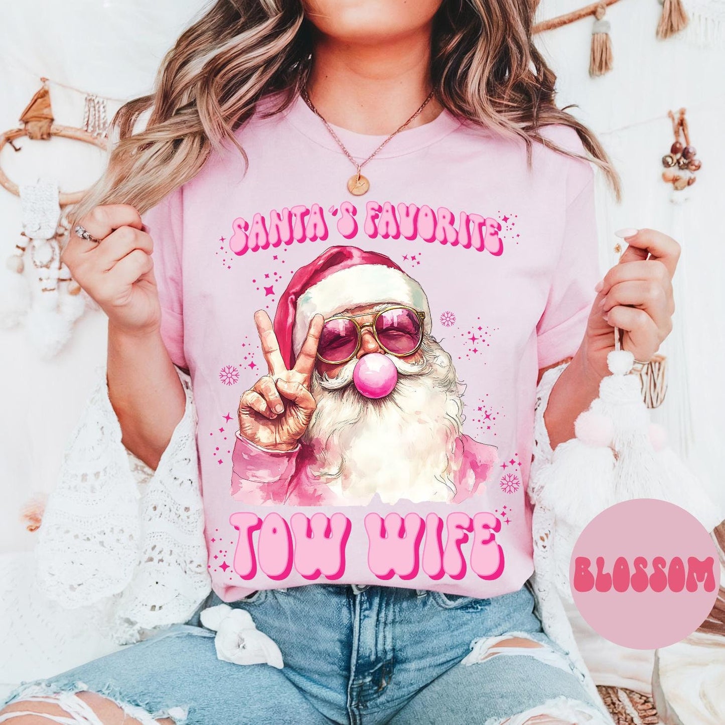 Tow Wife Truck Driver Christmas Shirt Tow Wife Truck Driver Gifts Pink Christmas Santa Tee Comfort Colors Tshirt Graphic Tee – Soft Feel · High-Quality Print