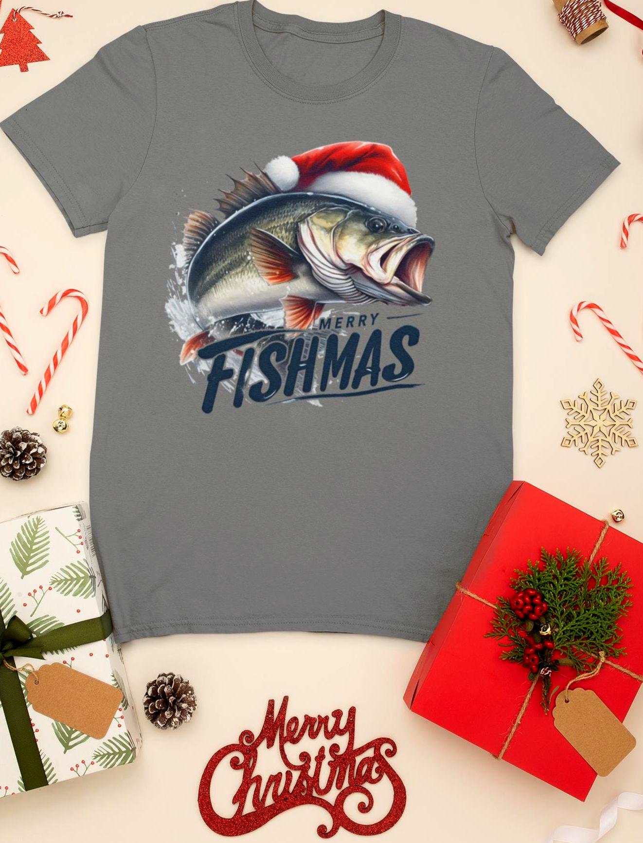 Christmas Fishing Unisex T shirt Holiday Fishing Tee Shirt Bass Fisherman Gift Christmas Outfit Christmas Fishing Gift Graphic Tee – Bold Style · High-Quality Print