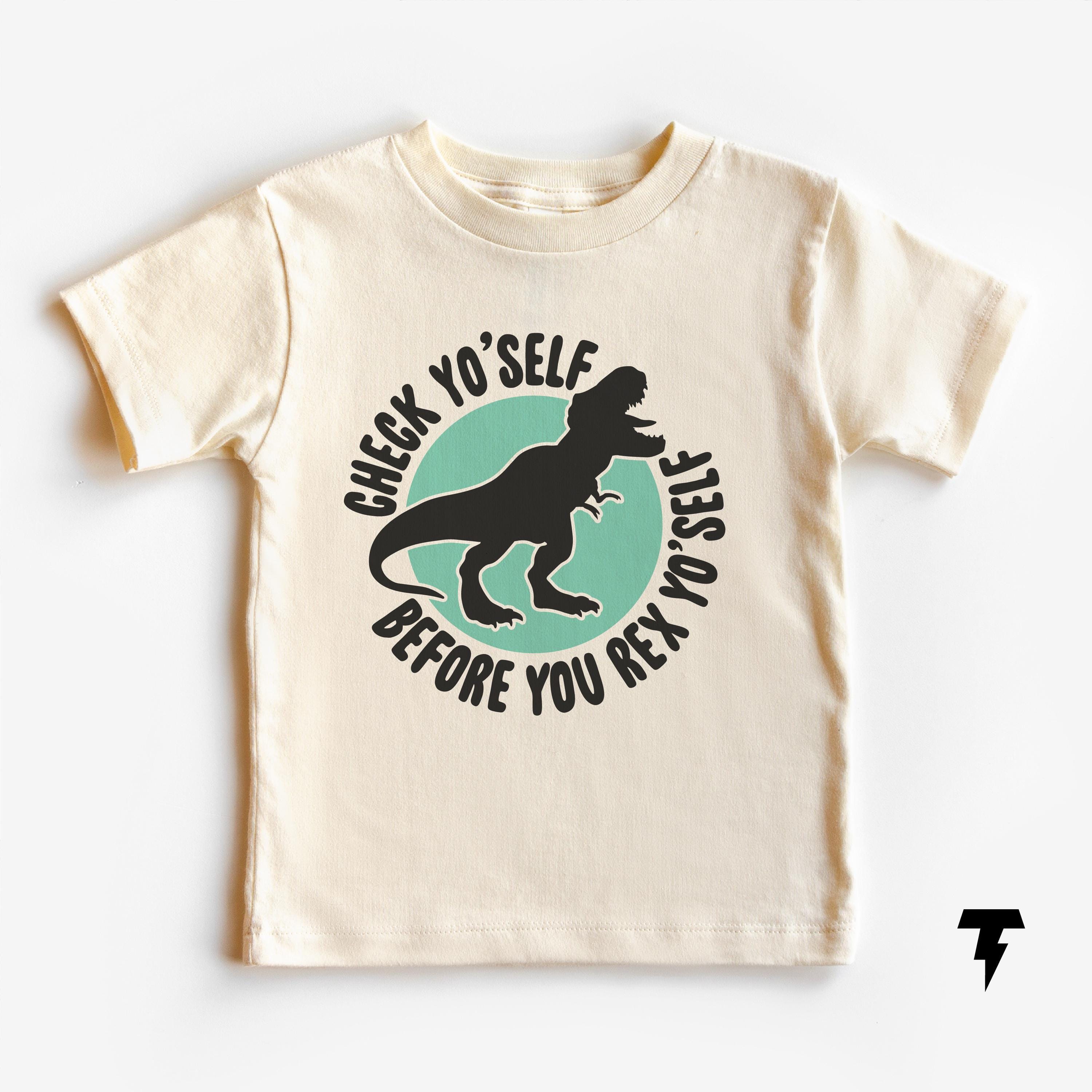 Check Yourself Before You Rex Yourself Funny T Rex Dinosaur Shirt Dino Shirt Kids Funny Toddler Tee Dino Lover Shirt Dinosaur Gift Graphic Tee – Aesthetic Look · Top Pick For Any Outfit