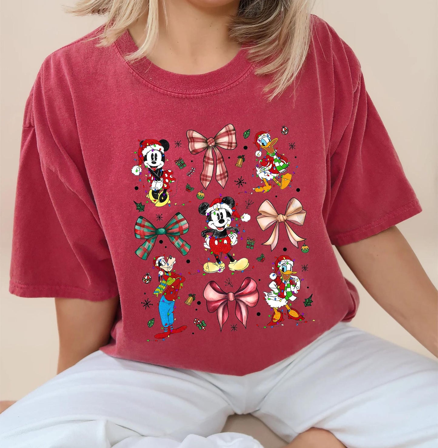 Disney Mickey and Friends Christmas Lights Coquette bows Shirt Mickey39s Very Merry Christmas Party 2024 WDW Disneyland Family Trip Gift Graphic Tee – Feel-Good Design · High-Quality Print