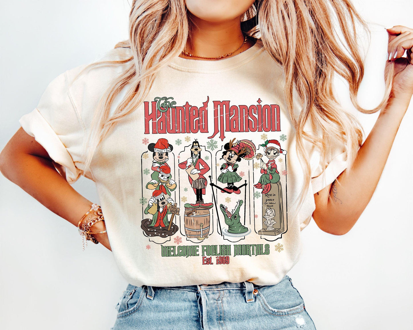 Retro Disney Haunted Mansion Christmas Shirt Mickey and Friends Christmas Shirts Disney Xmas Lights Shirt Mickeys Very Merry Xmas Shirt Graphic Tee – Aesthetic Look · High-Quality Print