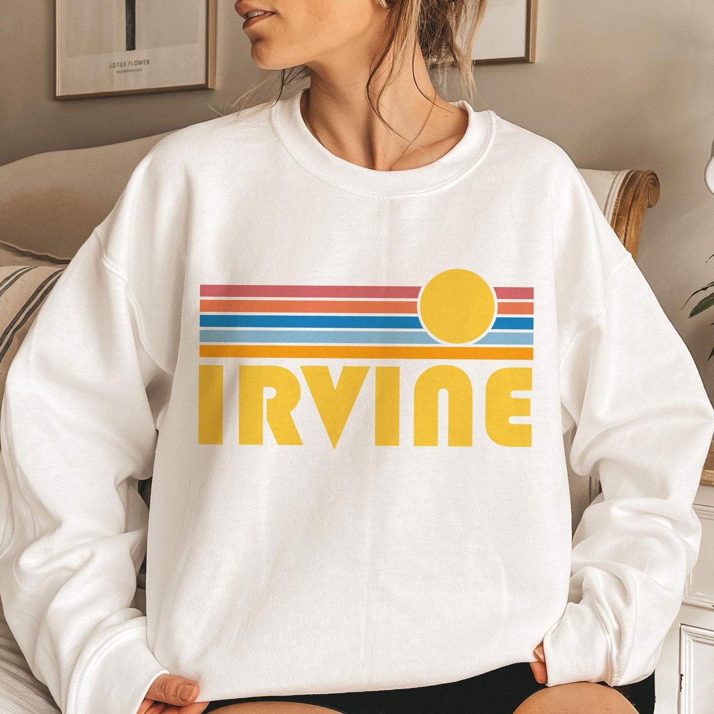 Irvine California Crewneck Sweatshirt Retro Sunrise Unisex Irvine Sweatshirt Personalization Available Sweatshirt – Everyday Comfort · Top Pick For Any Outfit