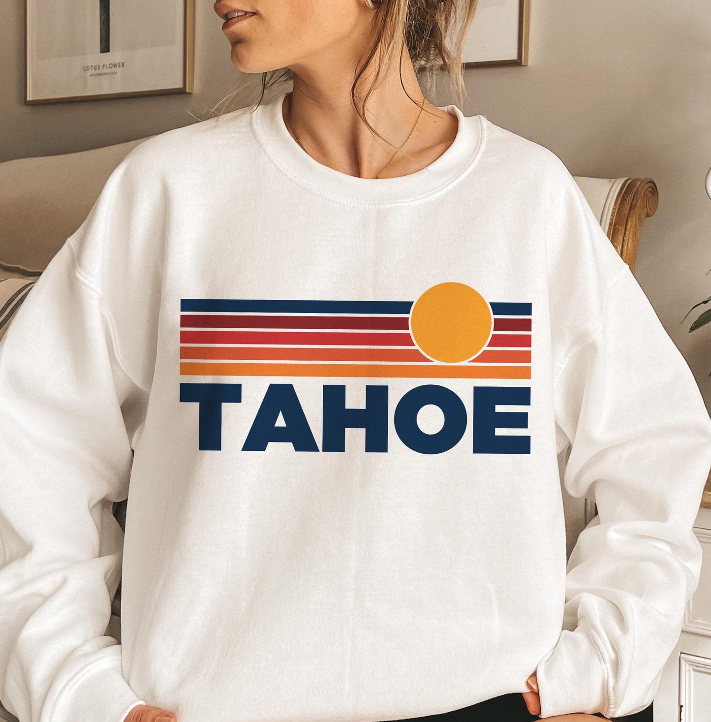 Lake Tahoe California Sweatshirt Retro Sun Unisex Lake Tahoe Vintage Inspired Warm Pullover Jumper Personalization Available Sweatshirt – Easygoing Wear · Must-Have Style