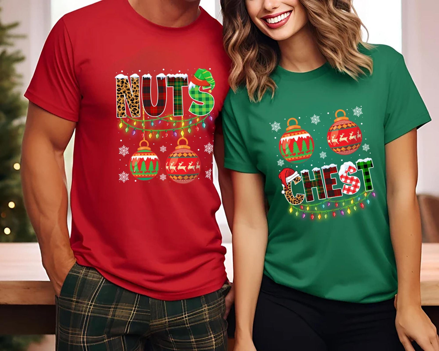 Couples Christmas Shirts Funny Christmas Shirt Gift for Couple Chest Nuts Shirt Boyfriend Christmas Gift Husband Ugly Christmas Sweater Men Graphic Tee – Bold Style · Great Gift For Fans
